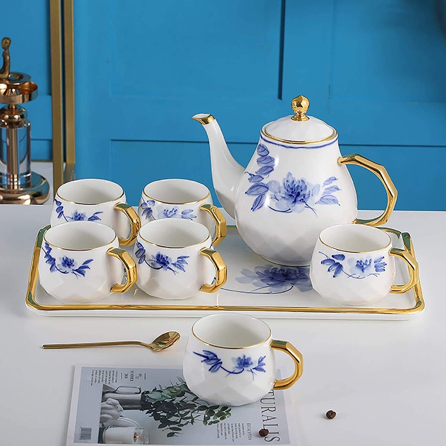 Set da tè in Porcellana - Servizio Tazza da tè per 6, per tè/caffè, pomeriggio Tea Party (Bianco)