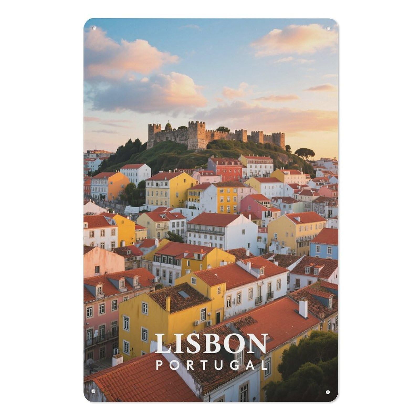 Lisbon Portugal Retro Design Tin Paintings Vintage Tin Sign 08x12inch(20x30cm) Wall Art for Home Office Bedroom Living Room Cafes Wall Decor