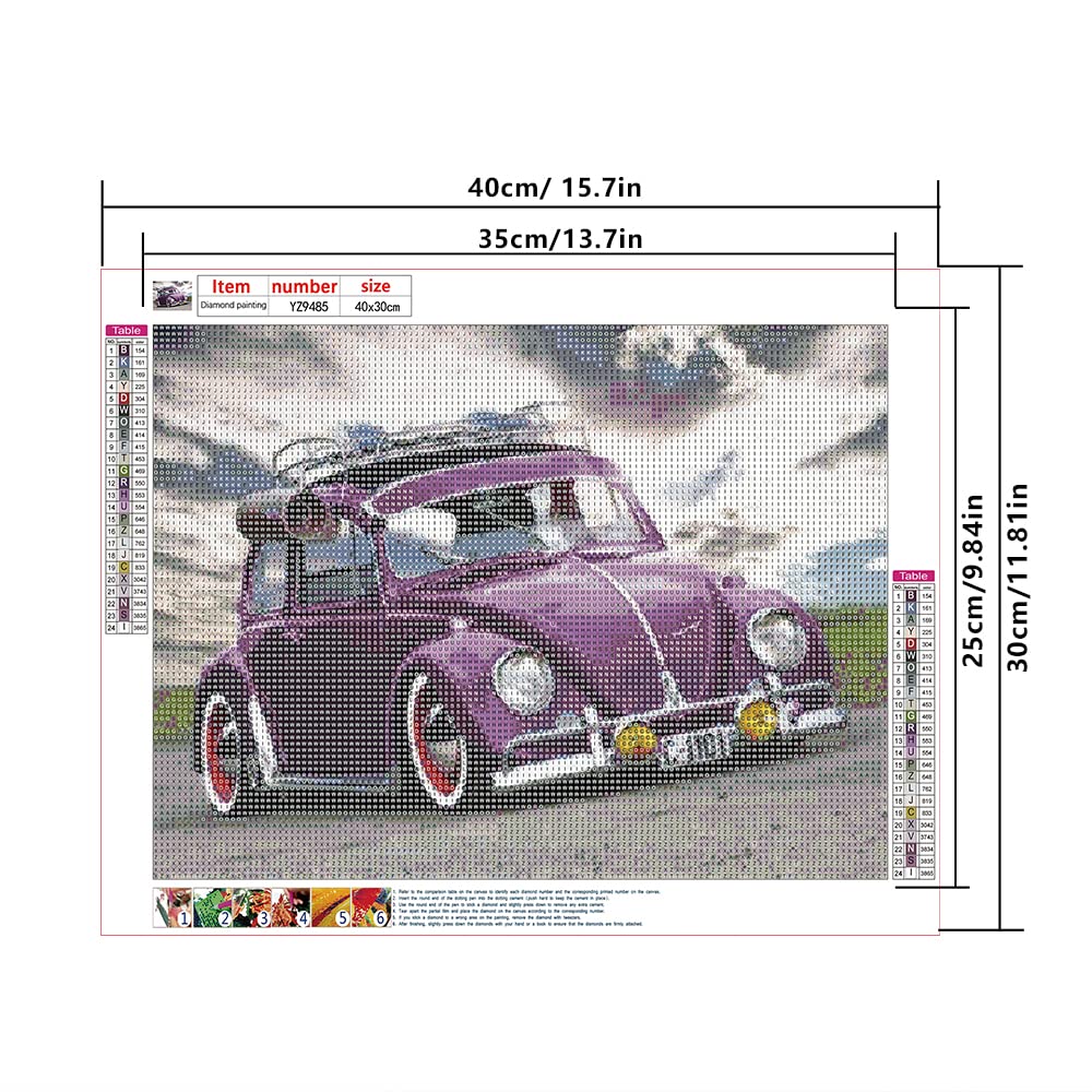 DCIDBEI || 40 x 30 CM Pittura Diamante 5D Auto per Adulti, Diamond Painting Automobile della Coccinella Viola Retr貌, Decorazione da Parete Cameretta Ragazze/Attivit脿 Creativa