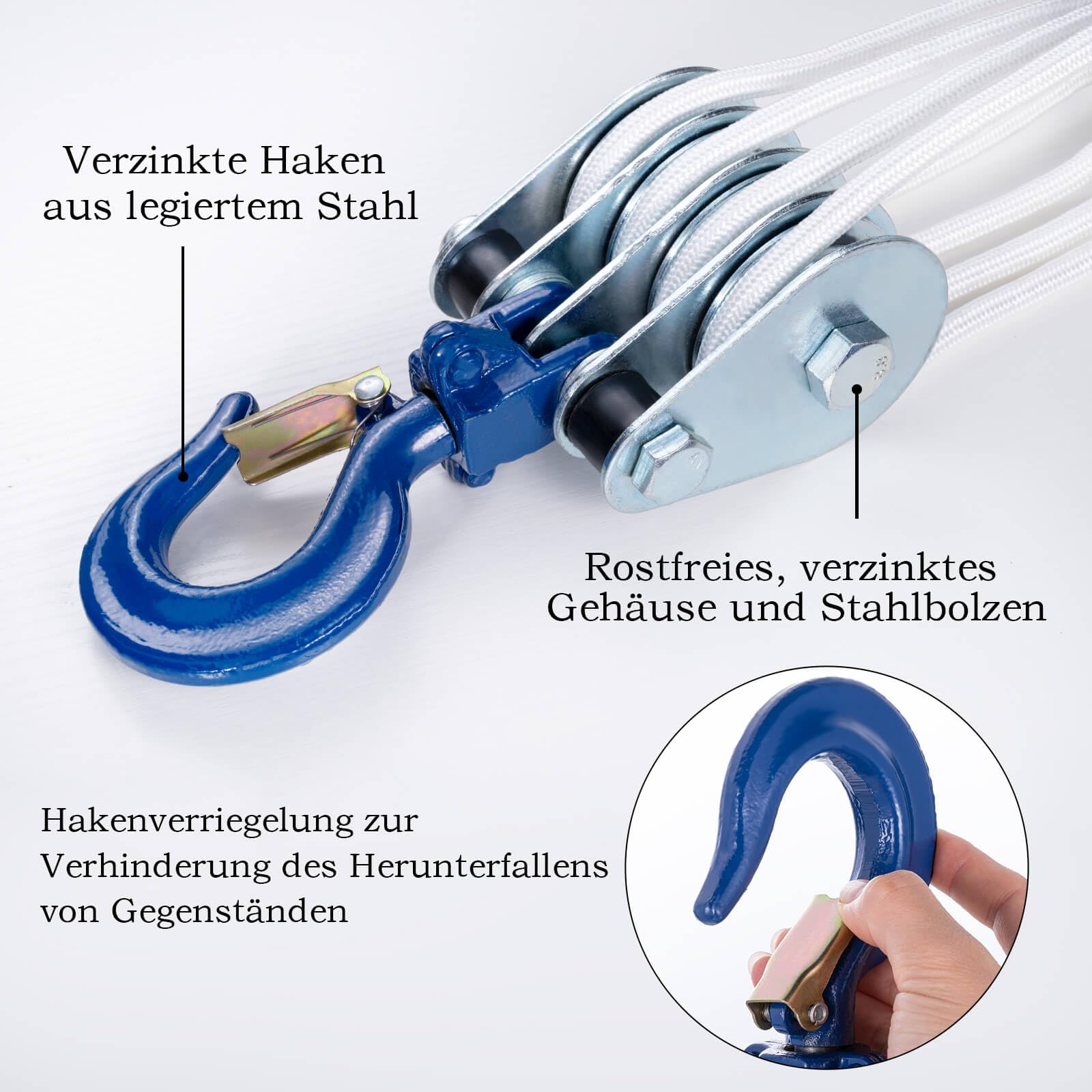 1 Ton Vierrädrige Umlenkrolle mit Kugellager und Haken, Umlenkrollen für 10mm Seile Stahlseil, für Forst Zubehör Seilzug Seilwinde 1 Stück