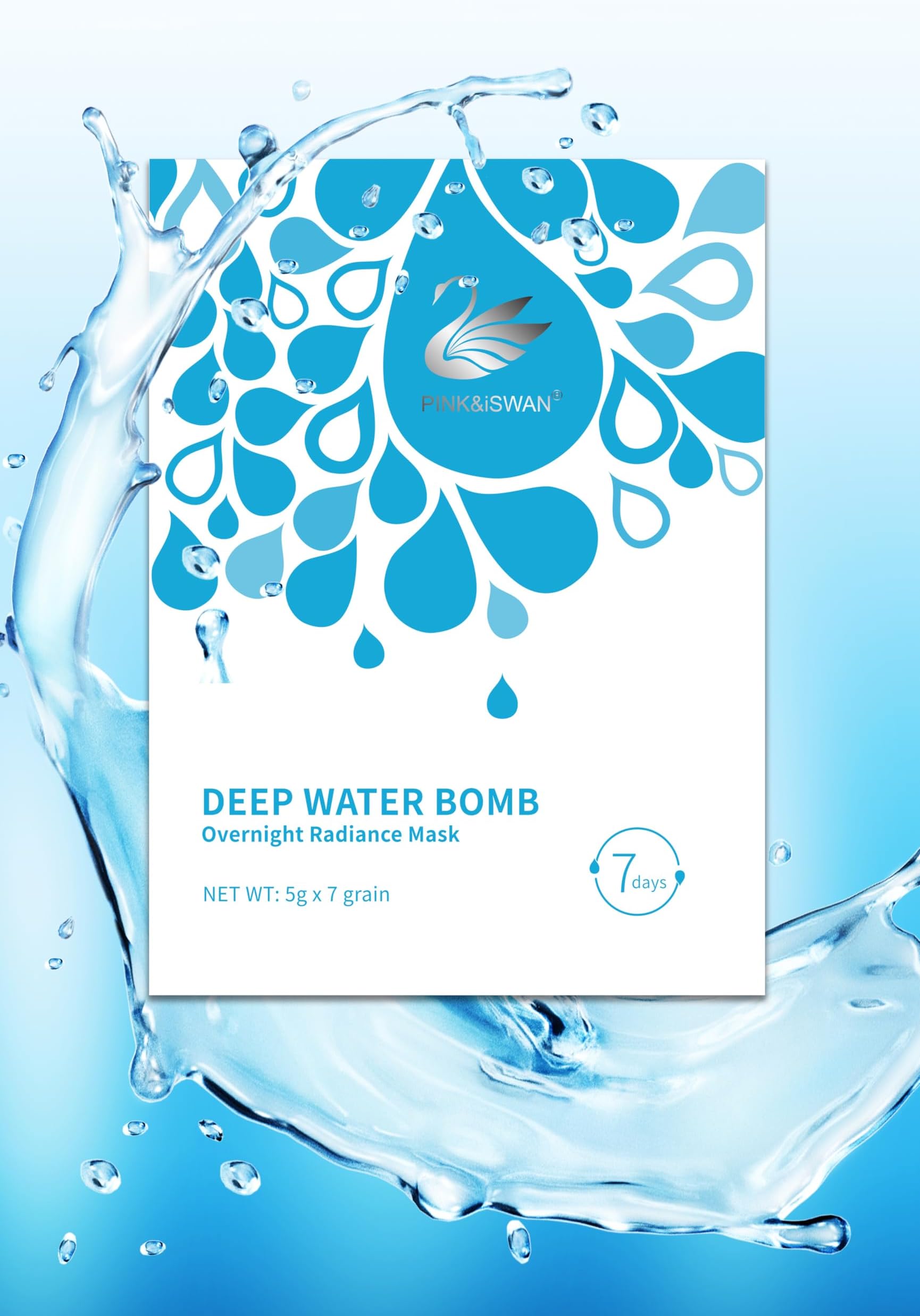 Deep Water Bomb Moisturizing Sleeping Face Mask: 100% Natural Facial Moisturizer, Free Wash & Overnight - Hydrating Brightening Skin Care Masks for All Skin Type (7 PACK)