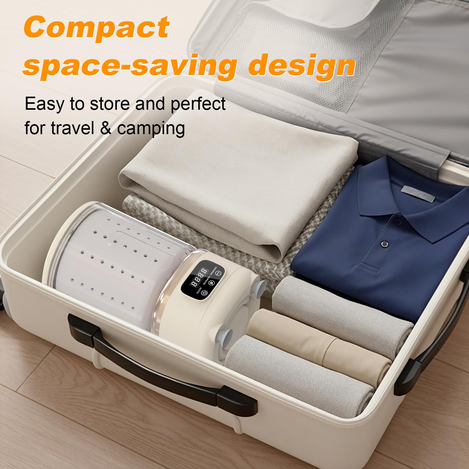 Máquina de limpieza de ropa interior, mini lavadora portátil, recargable de 3000 Ah, lavadora inalámbrica pequeña portátil para el hogar, adecuada para ropa interior, carga pequeña, beige