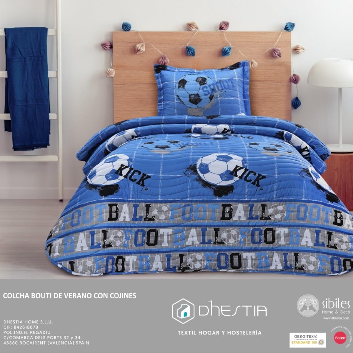 Colcha Bouti Cosida Cama Infantil y Juvenil Modelo Fútbol Quick Color Único Talla Cama 90