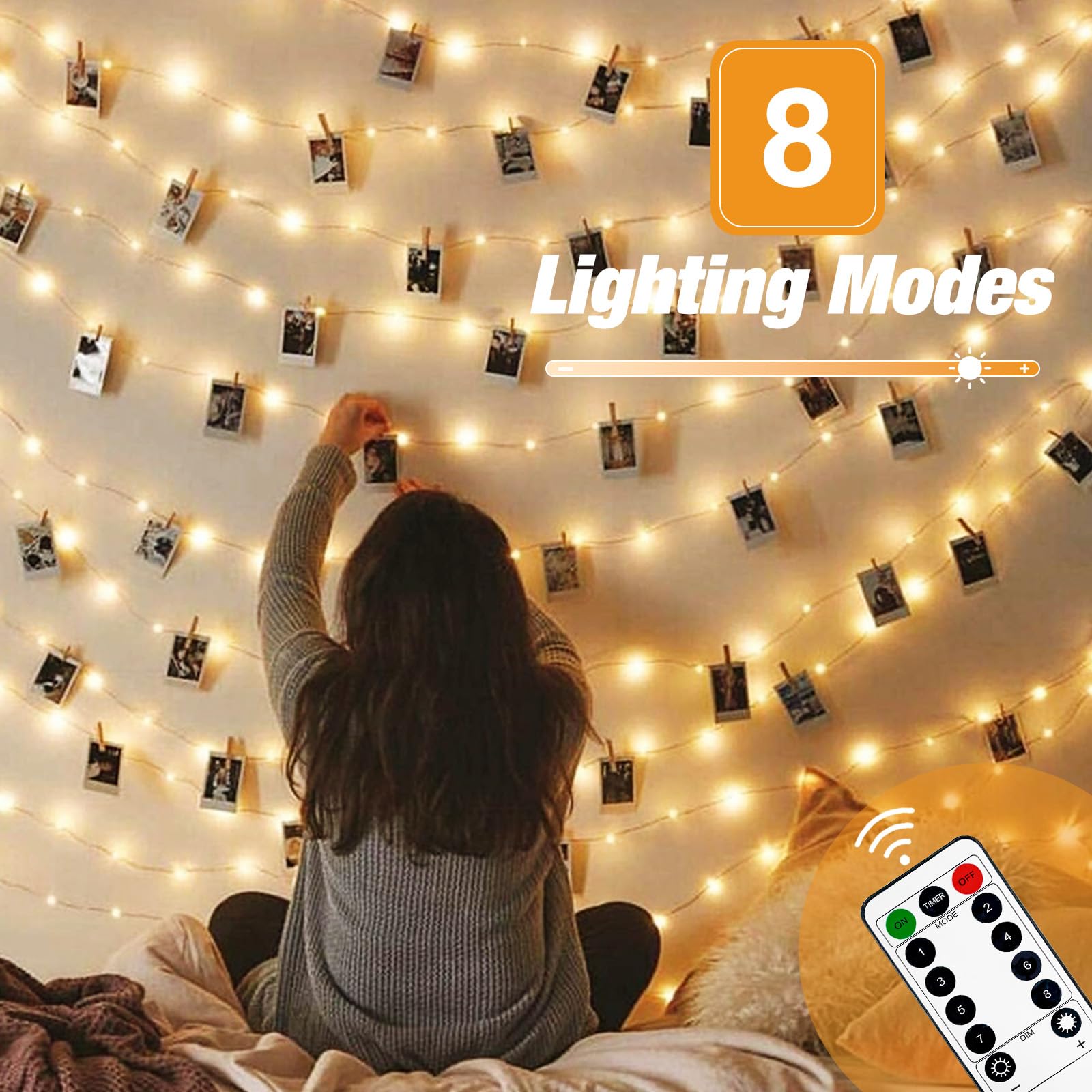 YIFMOO Fotolichterkette 3m Mit 30 LEDs - Aufladbare Lichterkette Mit Klammern