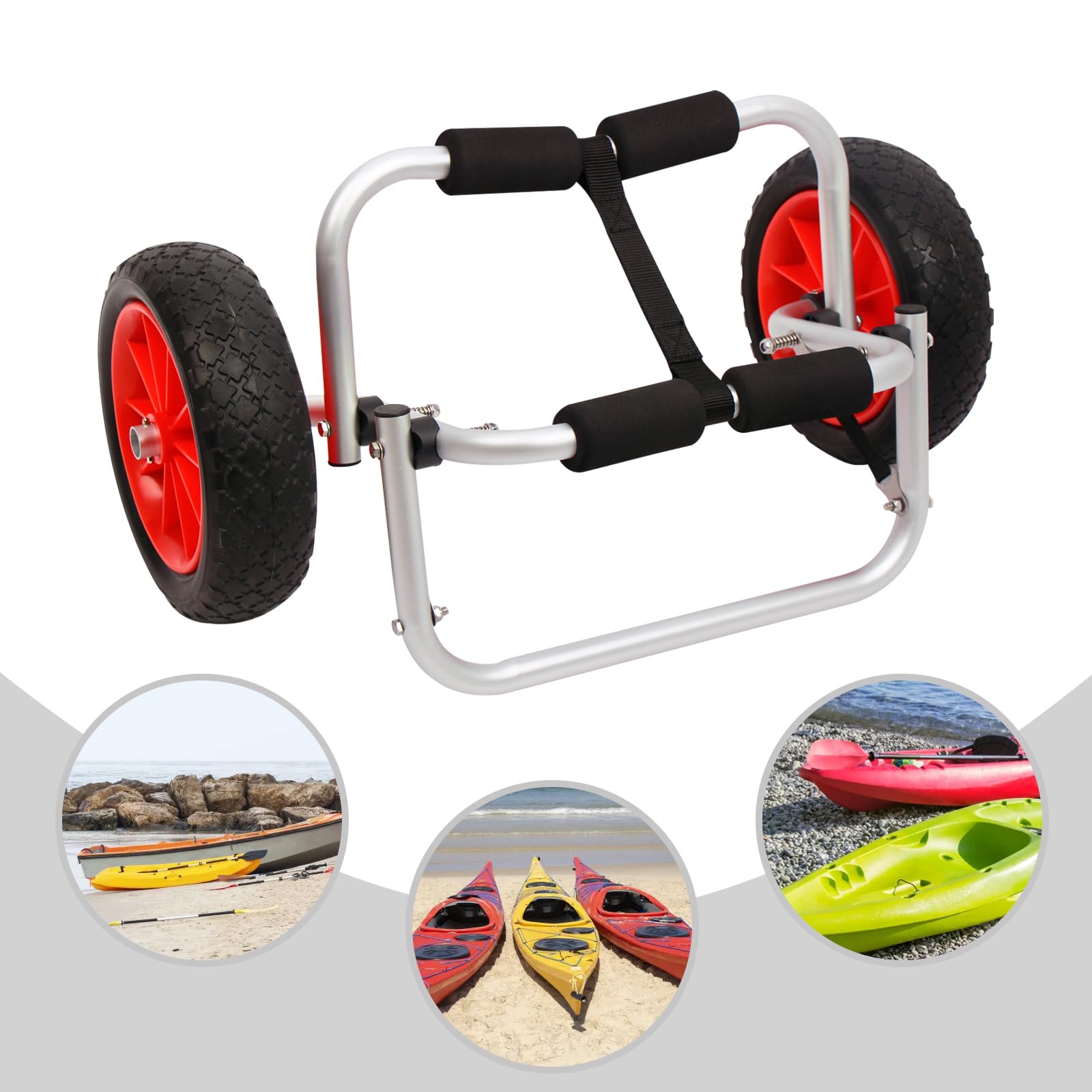 Kajakwagen Faltbarer Bootswagen 150 LBS Kanuwagen mit Stütze Bootswagen Aluminium Vollgummiräder, Aluminium Kajak Transportwagen