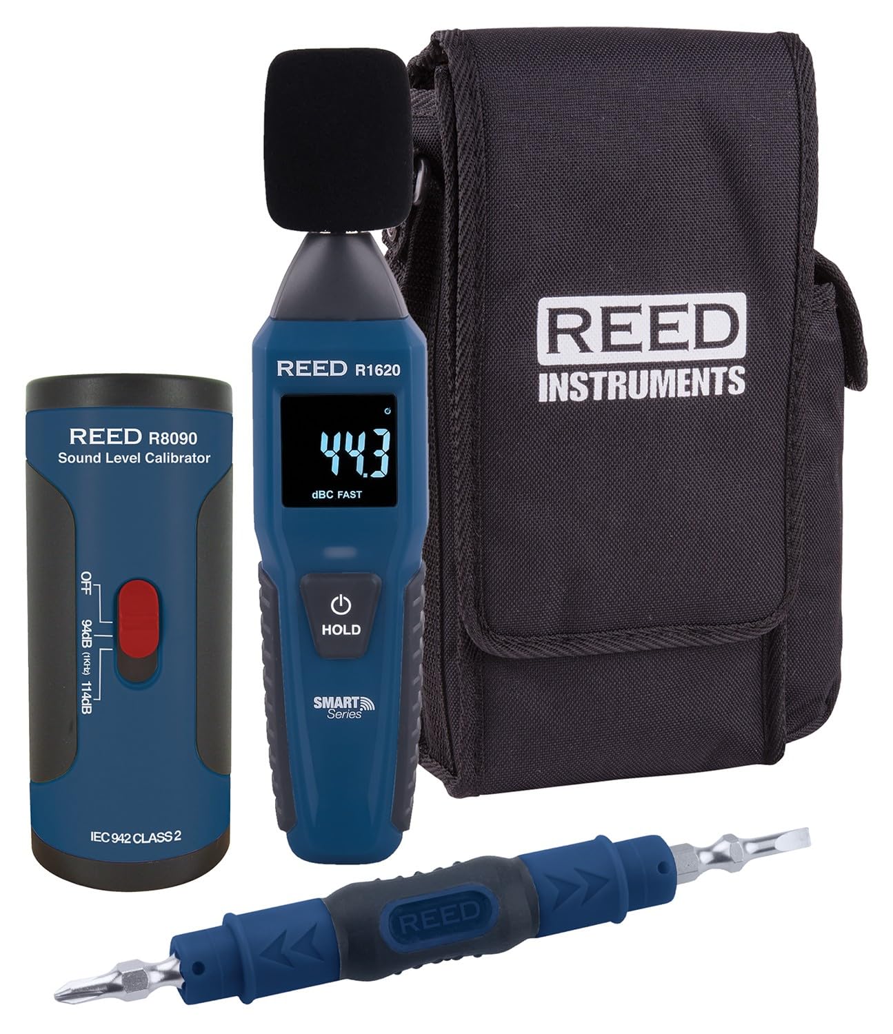 REED Instruments R1620-KIT Data Logging Smart Series Sound Level Meter with Sound Level Calibrator, Precision Calibration Screwdriver and Carrying Case