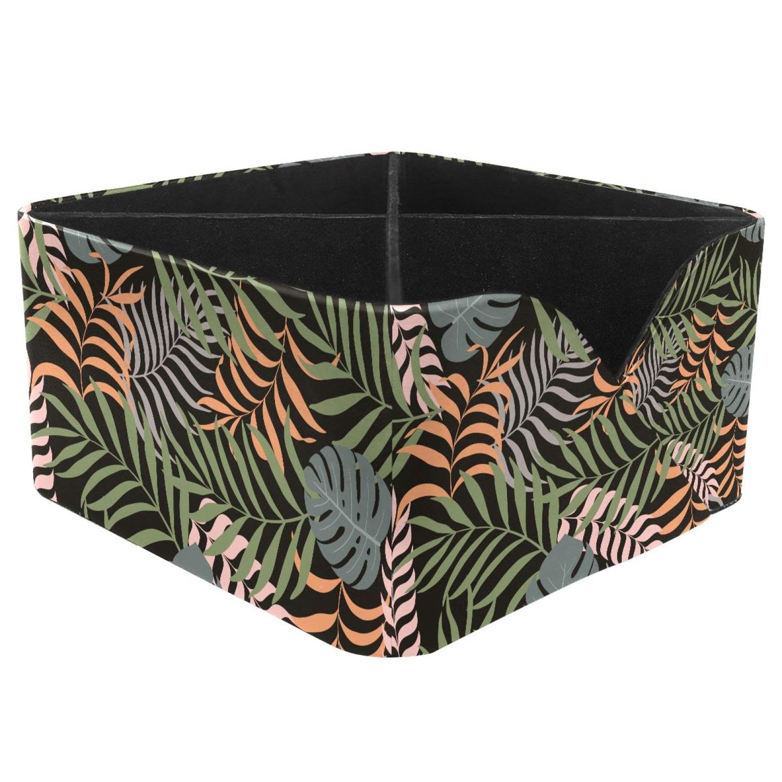 KengjuTesu Tropical Palm Leaves Pattern Desktop Organizer Pen Holder, Rectangular Pencil Cup for Office, Study and Makeup Stations