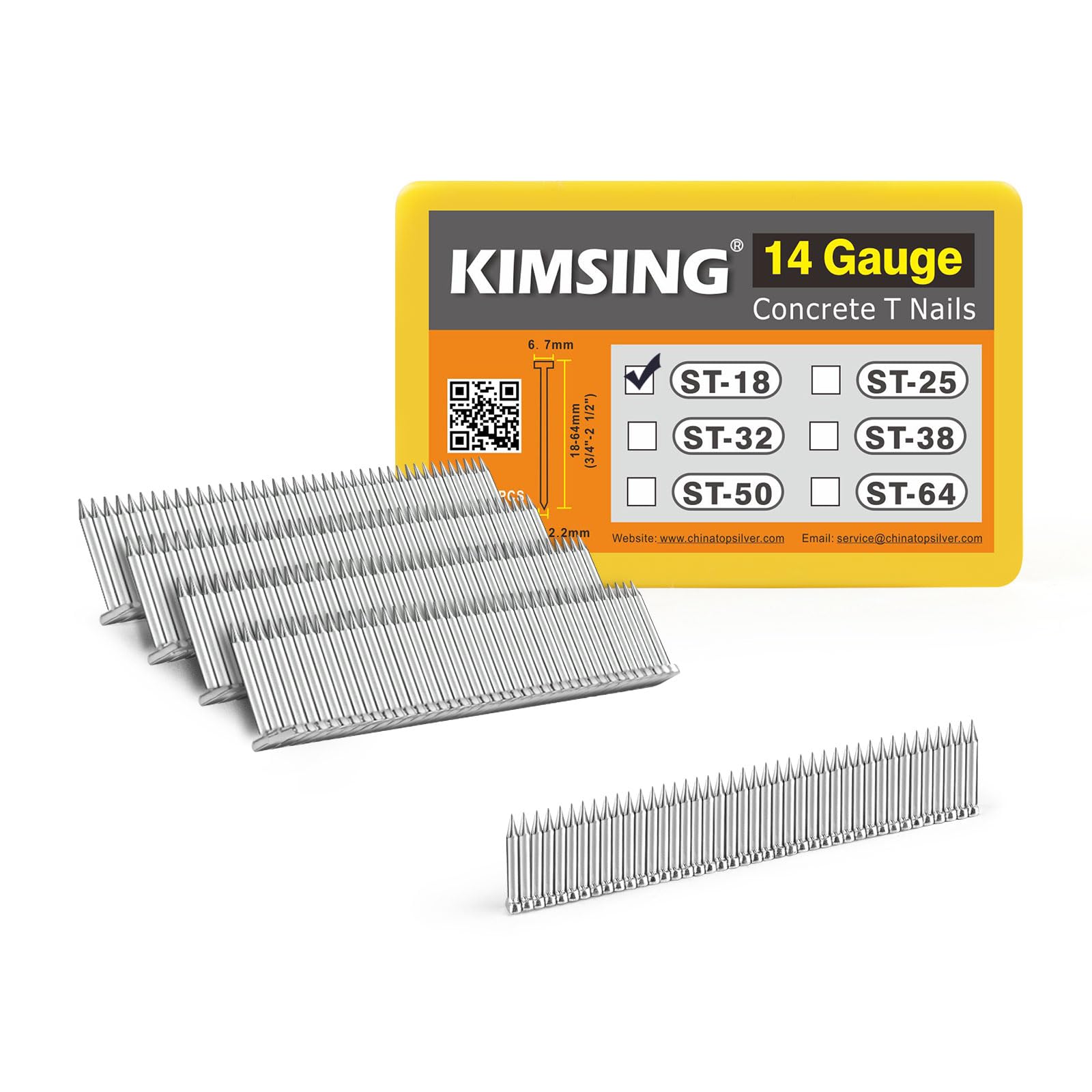 KIMSING ST18 Concrete Nails, 14 Gauge 18mm, Galvanized, 800PCS/BOX, Concrete T Nails for Air Power Heavy Duty Pneumatic Concrete Nailer, Concrete T Nail Gun