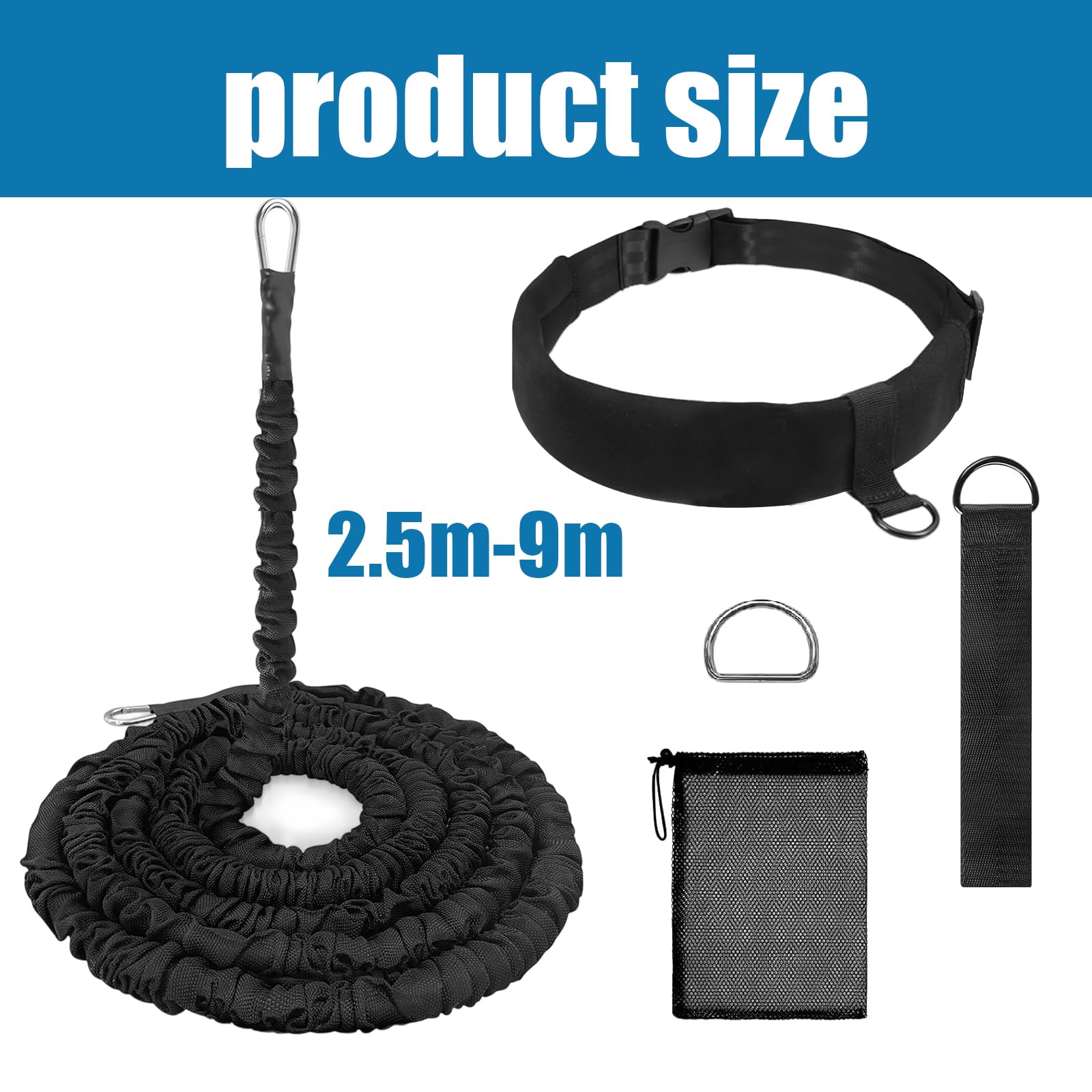 Cinturón de resistencia de natación ajustable, elástico para nadar en la piscina, 2,5 - 9 m, eficaces ayudas para el entrenamiento de niños y adultos