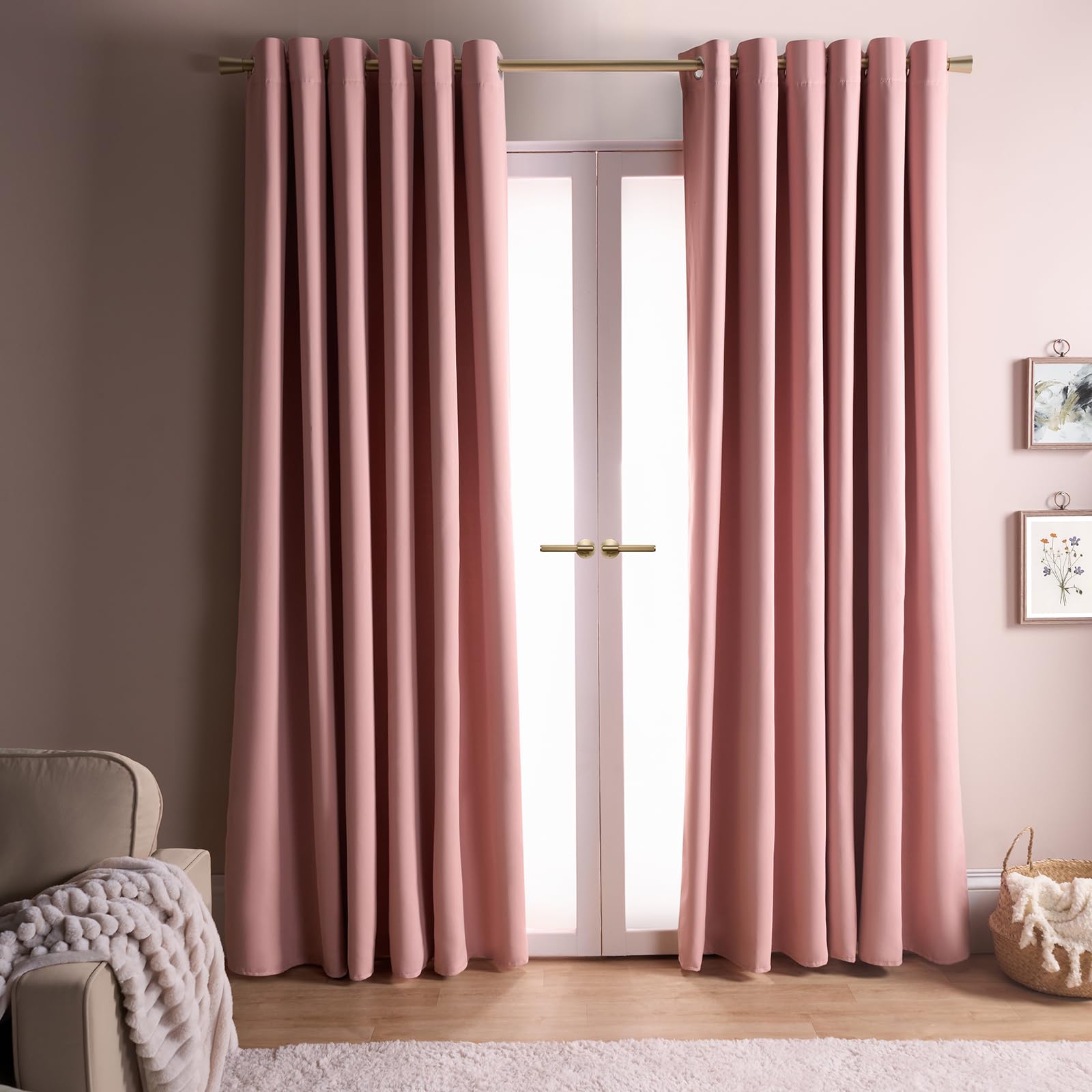 Dreamscene Blush Pink Pink Curtains 46 X 54, Eyelet Blackout Curtain For Bedroom Living Room Modern Super Soft Decorative Insulated Lined Curtains Set For Summer Winter