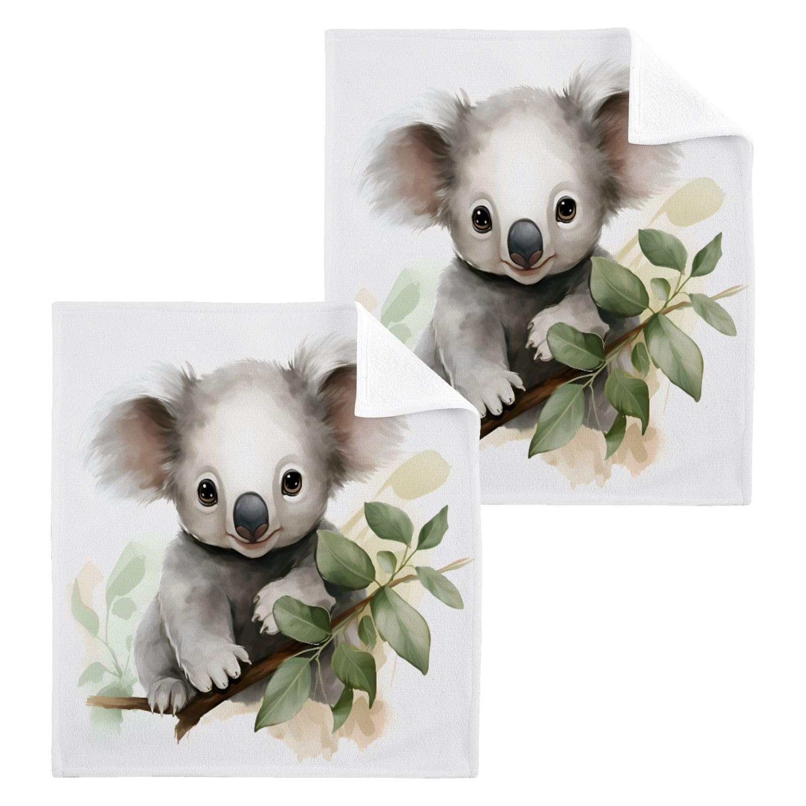 ALAZA Wash Cloth Set 100% Cotton Fingertip Towels Face Cloths Sets Koala Cute Highly Absorbent Soft Feel Set of 2