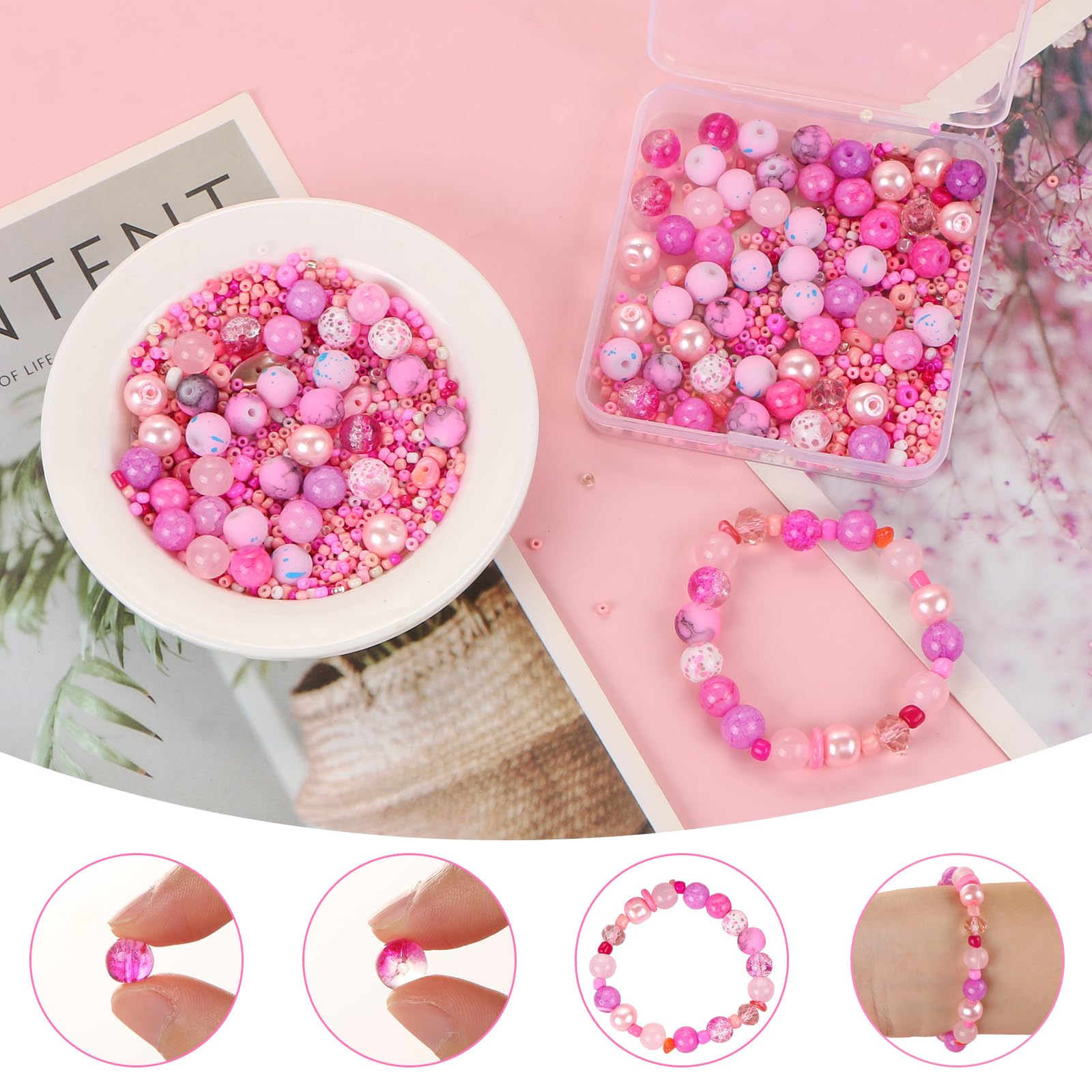 UHOMENY Mixed Colour Glass Crystal Round Spacer Beads for Bracelet Jewelry, Necklace, Key Chains, Earring Making Crafts (Pink) - Image 4