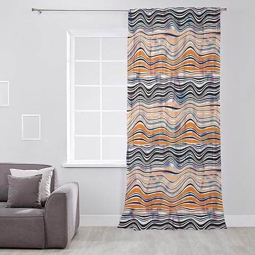 Miniatura 3 de Black Orange Striped Sheer Curtains 108 Inches Long for Living RoomBedroom Pink Blue Modern Ombre Abstract Art Rod Pocket Volie Kitchen Curtains