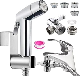 Handheld Bidet Sprayer Toilet Bathroom Douche Cloth Washing Diaper Cleaning Shower Head with 59in Hose and G1/2, 55/64", 15/16" Faucet Adapters, Hair Washing, Dog Shower and More