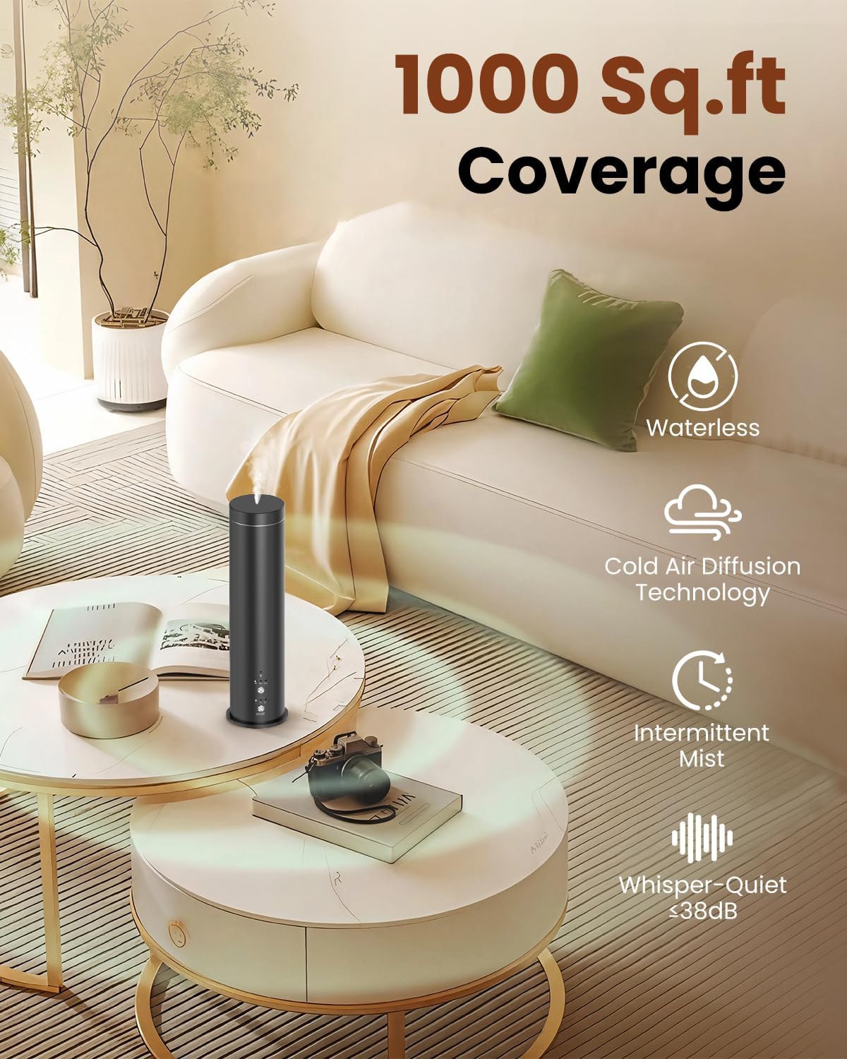 Waterless Essential Oil Diffuser for Large Room, 1000 Sq Ft Coverage, Scent Diffuser for Home, Office, Hotel and Spas - Aromatherapy Diffuser Fragrance Oil Machine, Remote Control, Timer, Black