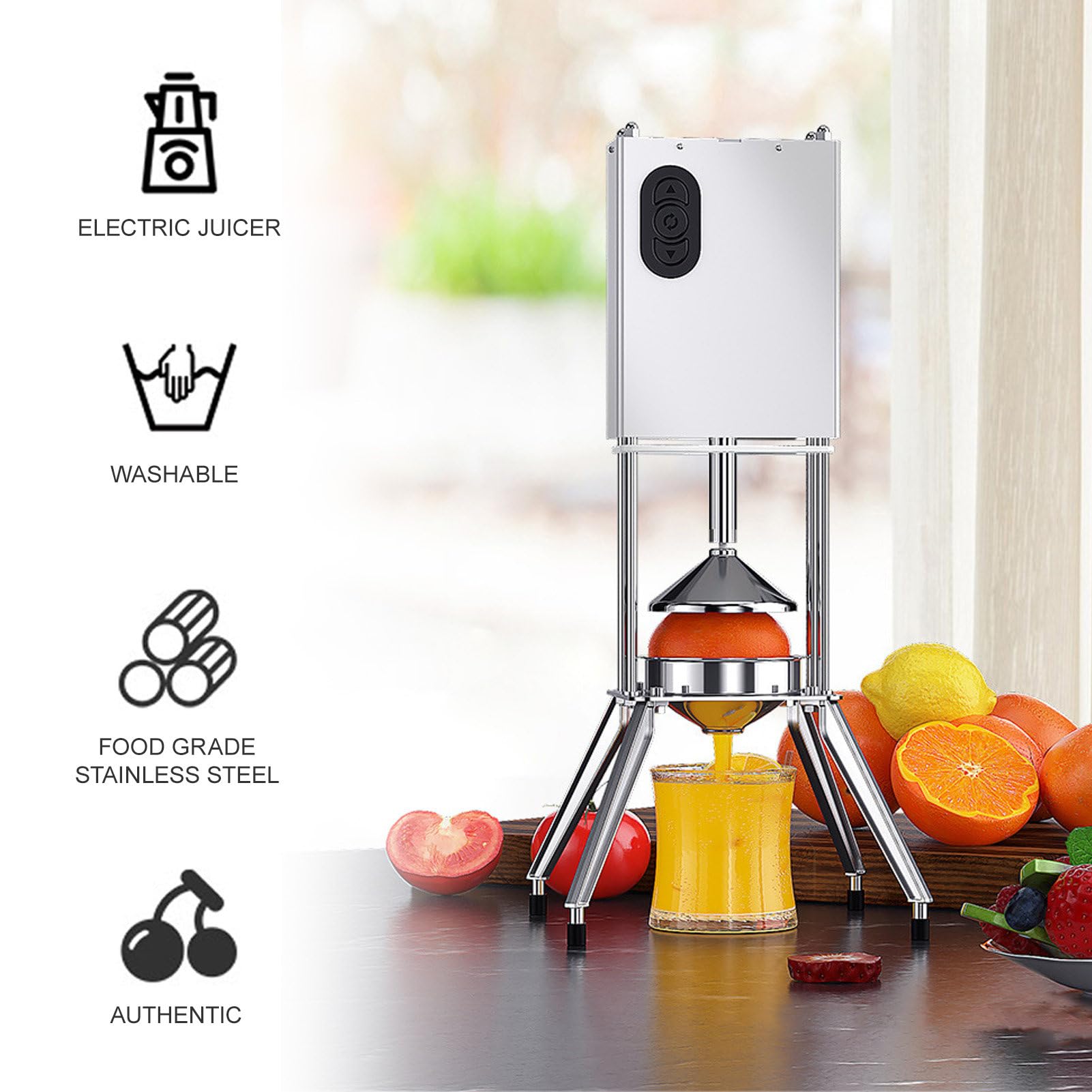 Exprimidor eléctrico comercial de cítricos, exprimidor profesional para uso doméstico y comercial, extrae sin esfuerzo jugo fresco de limones, naranjas, máquina exprimidora de acero inoxidable