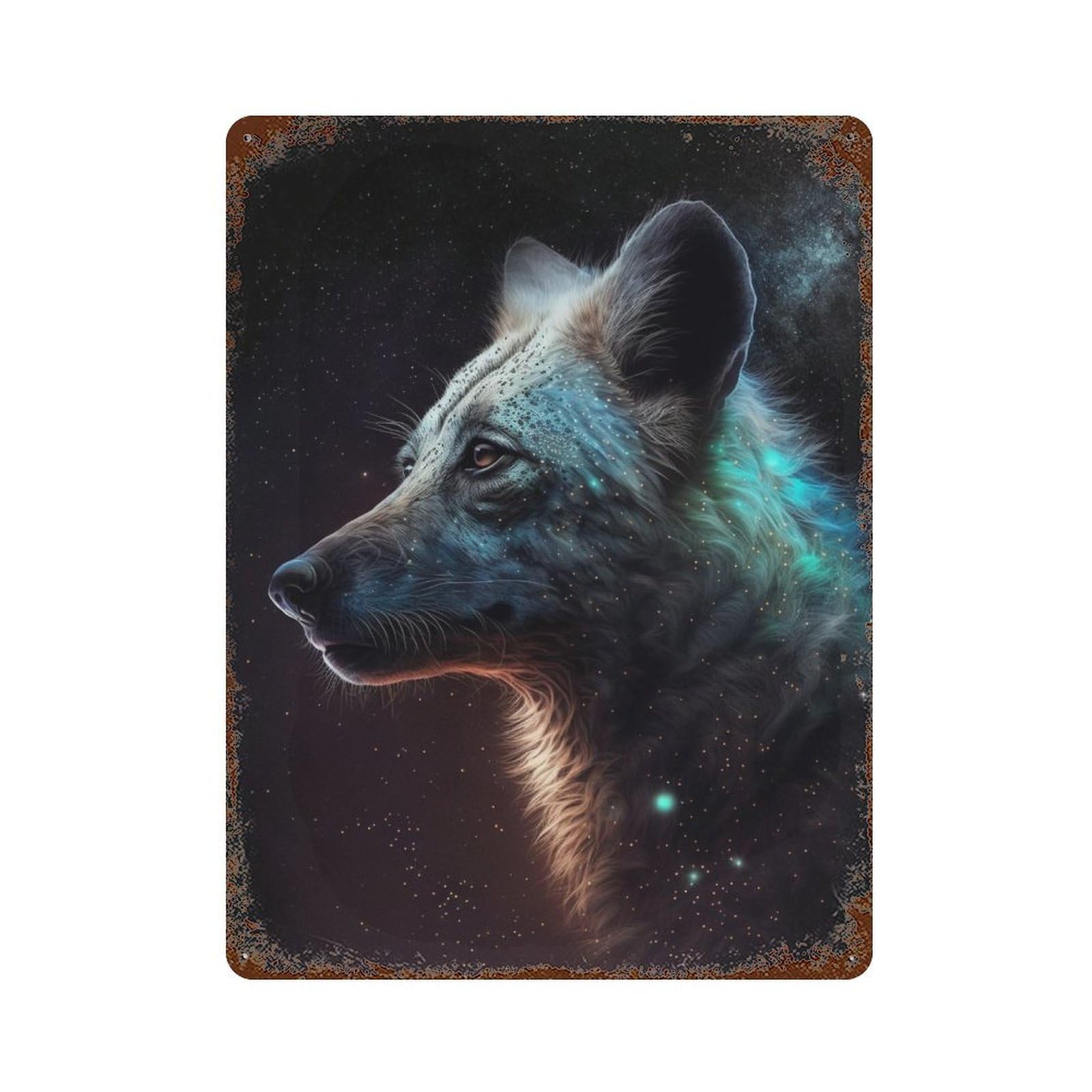 Vintage Rust Metal Sign Cosmic Wolf Portrait-32 15.7"x11.8", Retro Wall Decor for Patio, Garden Room And Bar Decor