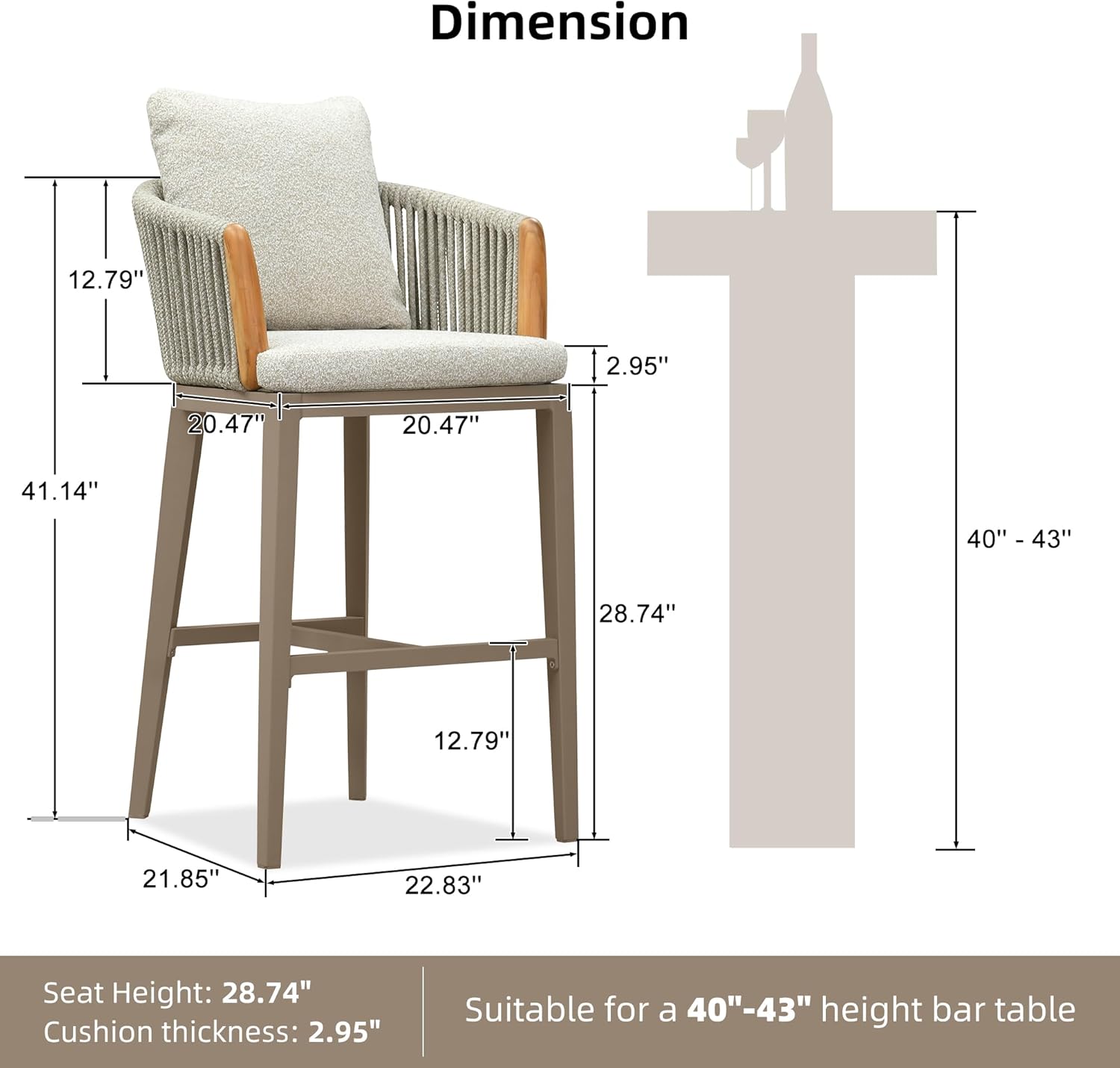 PURPLE LEAF Outdoor 28" Bar Stools Chair Set of 4, Modern Upholstered Patio Bar Stool with Cushion for Indoor and Outdoor, Kitchen Island, Champagne