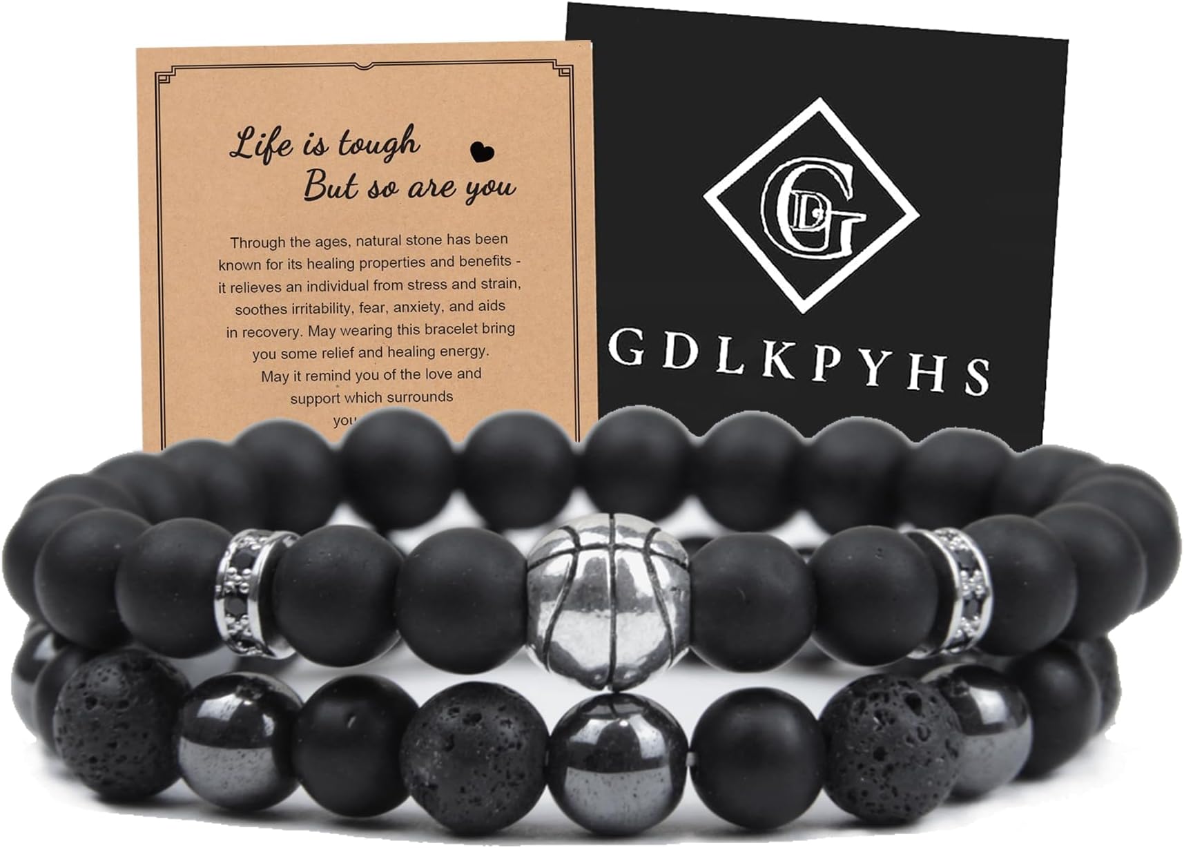 Black Obsidian Bracelet for Men - Black Tourmaline Beaded Bracelets - Mens Bracelet Set 8MM Black Onyx Hematite Lava Stone Beads Triple Protection Bracelet for Men Women Gifts