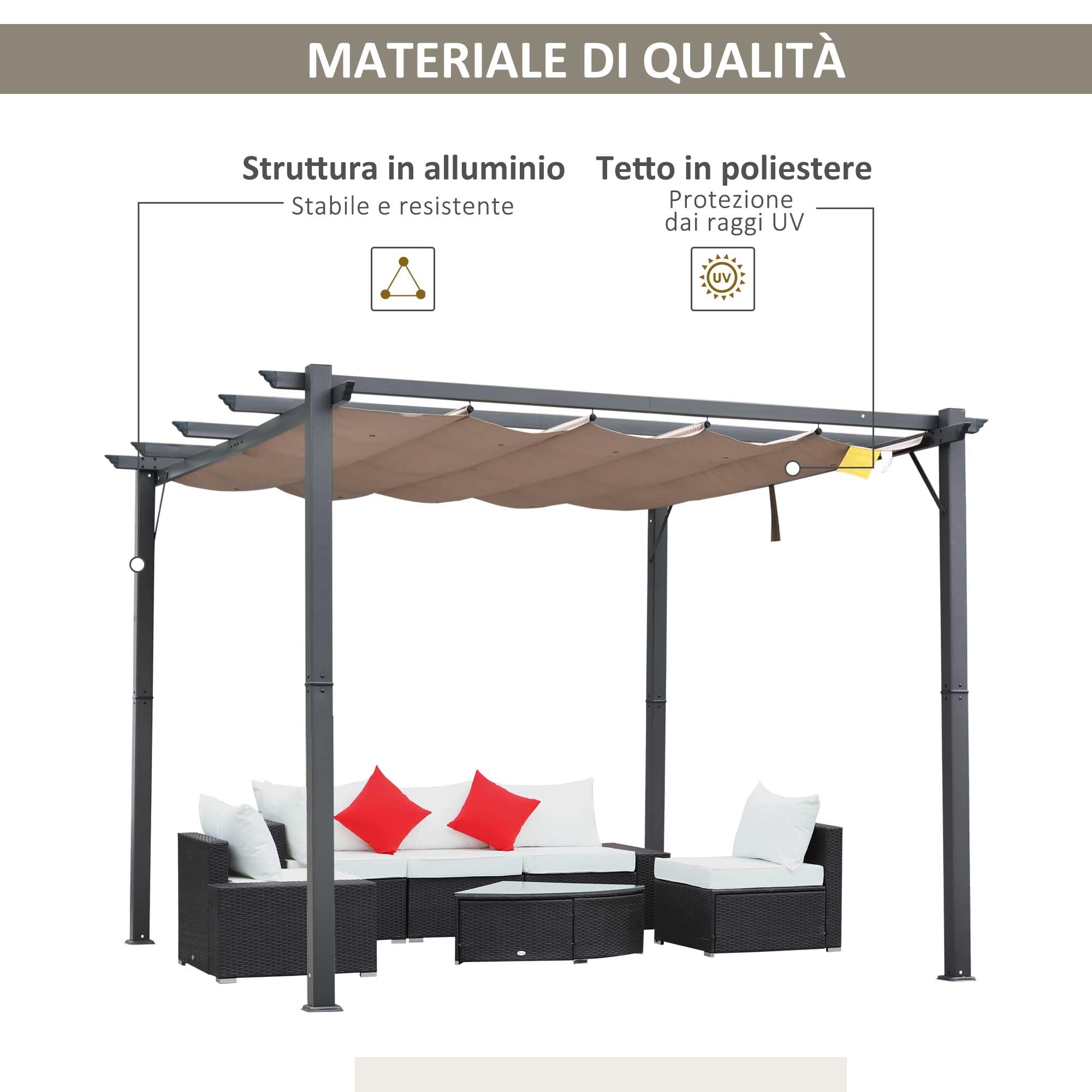 Outsunny Gazebo Pergola da Giardino 3x3 m Tettuccio Retrattile Grigio | Pergolato in Alluminio, Tetto Regolabile Anti UV