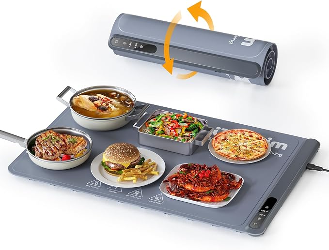 Extra Large Food Warming Tray with Adjustable Temperature Control, Electric Server Warmer Mat, Hot Plate for Buffets, Restaurants, House Parties, Party Events (24" x 16") - Gray