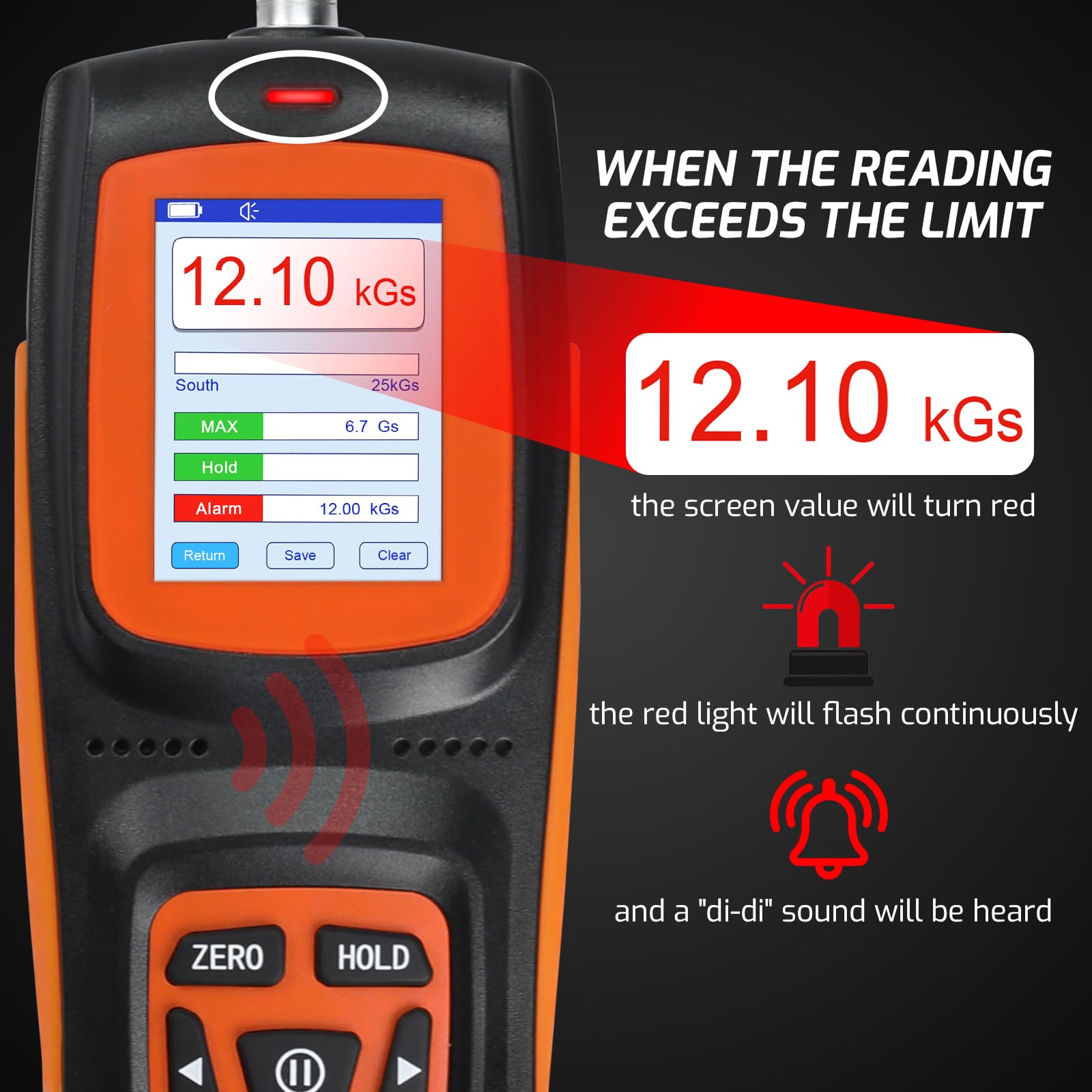 Digitales Tesla-Meter Handheld-Gaussmeter Oberflächen-Magnetfeldtester 0~2500 mT Hochsensitiver Hall-Sensor Gauss-Meter HD-TFT-Display mT/Gs-Messung