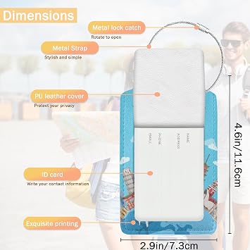 2 Pack Luggage Tag for Suitcase Travel Around The World Unique Travel Tags with Privacy Leather Cover ID Label & Stainless Steel Loop for Men and Women Baggage