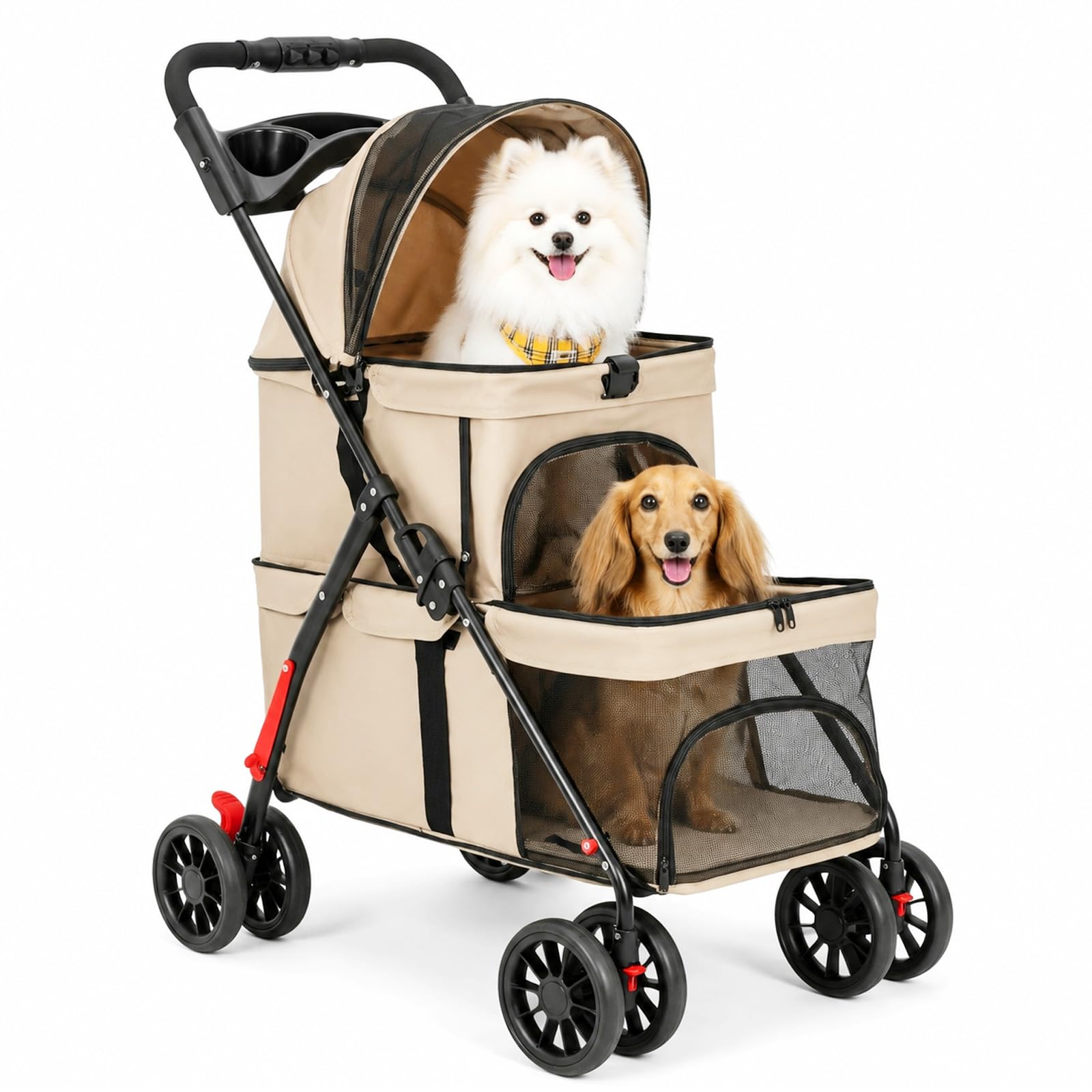 SUNNYNEST Pet Travel Stroller Dog Cat Pushchair Pram Jogger Buggy with 4 Wheels Stroller with Rain Cover Pet Pram for Small Medium Dogs Buggy with Storage Basket Cup Holder Foldable Pram (Brown)