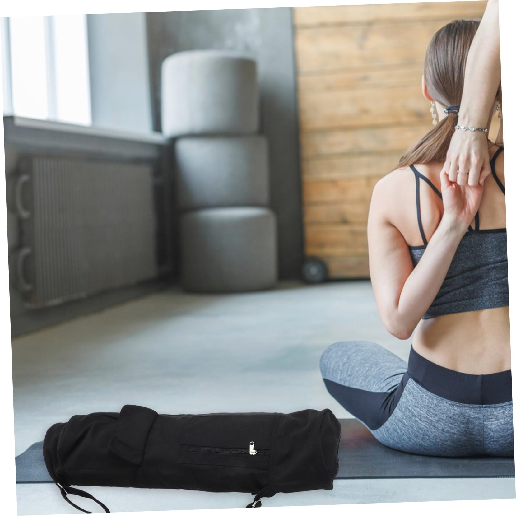 Bolsa para Esterilla de Yoga de Algodón y Lino Ligera Diseño de Cremallera, Adecuado para Amantes del Yoga y Uso al Aire Libre