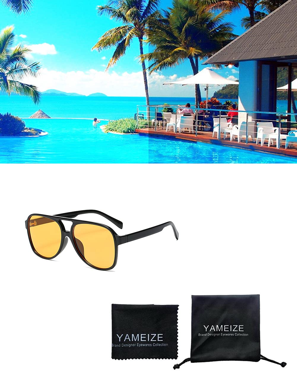 Gafas de conducción de visión nocturna, lentes de sol de los años 70 para mujeres y hombres, doble puente antirreflejos, para exteriores, Negro/Amarillo 5