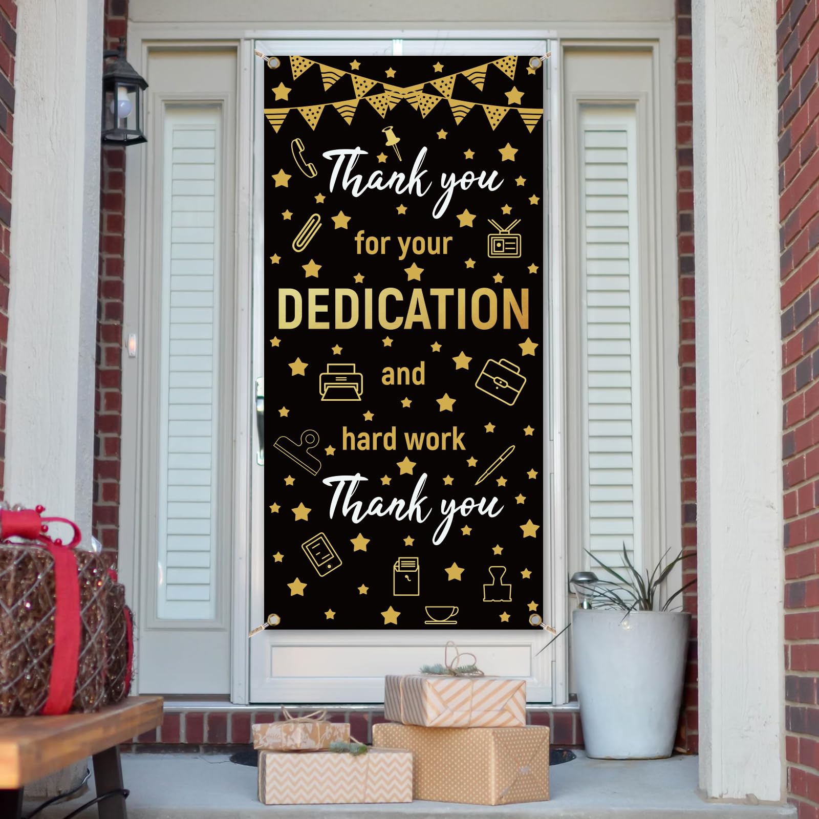 arricraft 1 Pcs Staff Appreciates Theme Door Cover, Thank You for Your Dedicated Efforts Employee Appreciation Banner for Door Wall Porch Indoor Outdoor Decoration 35.4x72.8 inch