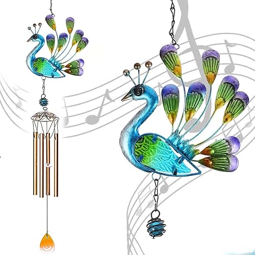 Evealyn Campanillas de viento de pavo real para exteriores, campanillas de viento conmemorativas creativas personalizadas para interiores, 4 tubos