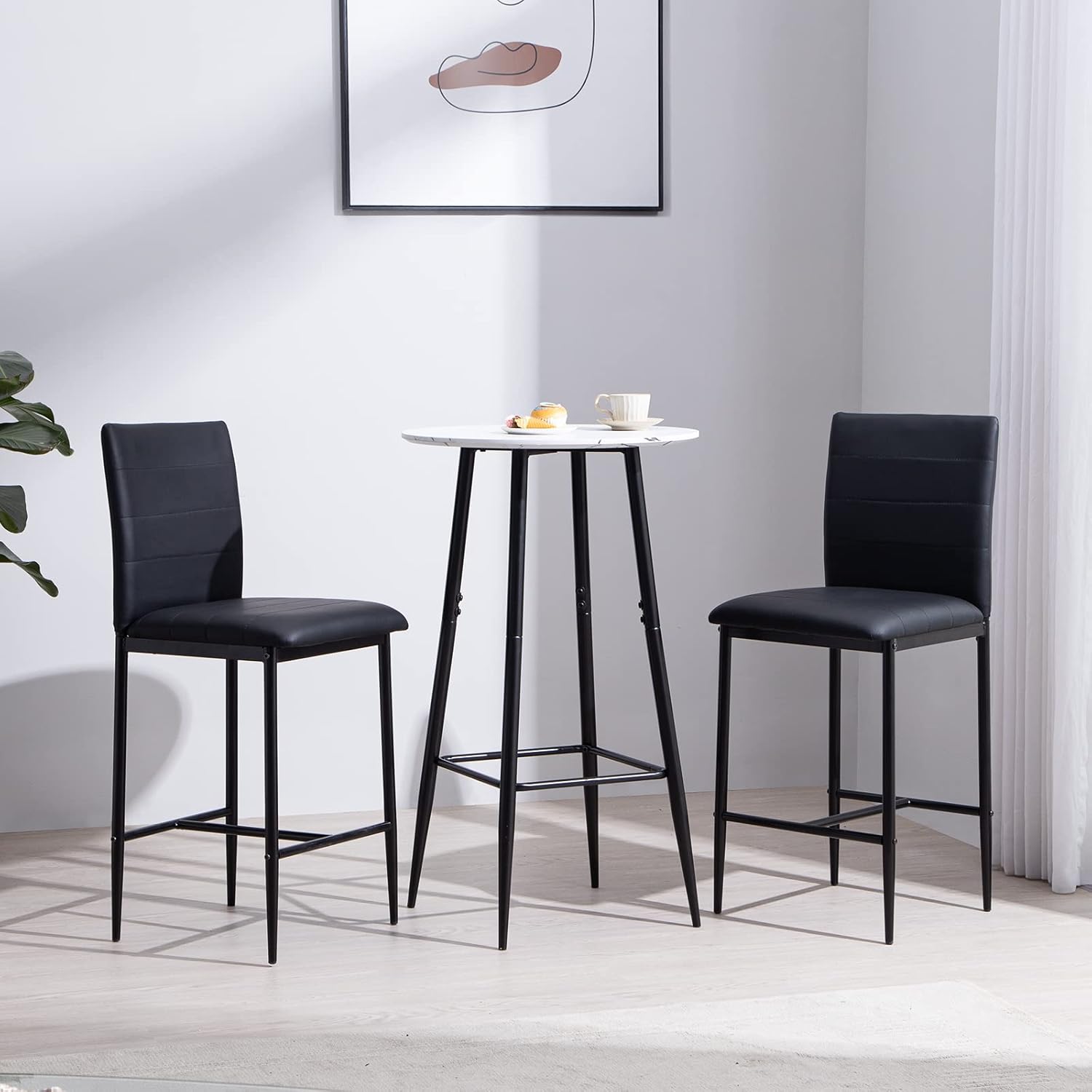 Round Bar Table and Chairs Set Modern Marble Pub Table