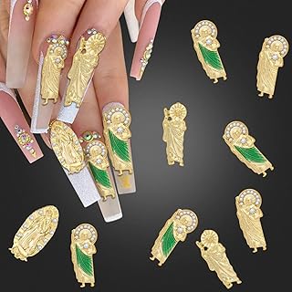 10PCS San Judas Nail Charm Decoration, UHOMENY San Judas 3D Nail Art Rhinestones Charms for Acrylic Nails 3D Nail Gems with San Judas Shape Nail Stones for Women DIY Nails Decoration Accessories