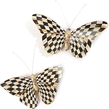 MACKENZIE-CHILDS Butterfly Wall Decor Set, Black-and-White Courtly Check