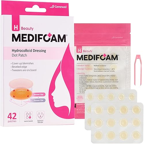 MEDIFOAM H Beauty Parche hidrocoloide para apósito (42 unidades, 1 pinza), parches coreanos para acné para cara y piel, adhesivos para cubrir granos