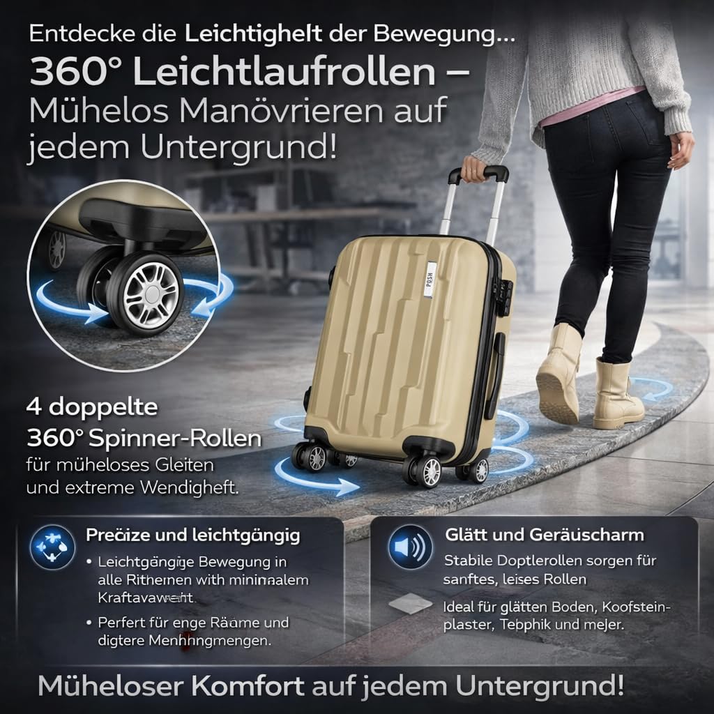 POSH Handgepäck Koffer 55x40x23 cm - Leicht Klein ABS Hartschalenkoffer - Reisekoffer 35L mit Zahlenschloss - Trolley mit 2,5 kg und 360° Leichtlauf Rollen - Für Kurzreisen bis 4 Tage