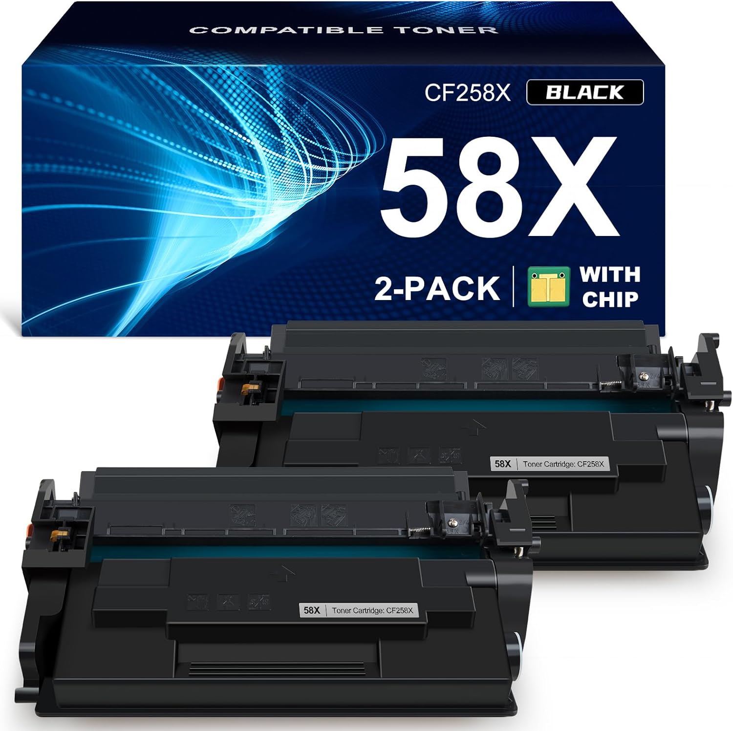 58X CF258X 58A High Yield Toner Cartridge Black (10000 Pages, with Chip) Compatible Replacement for HP 58X CF258X MFP M428fdw M428fdn M428dw Laserjet Pro M404n M404dn M404dw M404 M428 Printer (2-Pack)