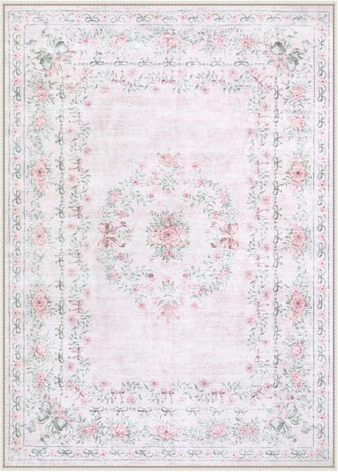 Tapete Floral Rosa Wonnitar 5x7 Lavable Antideslizante para Dormitorio miniatura 3