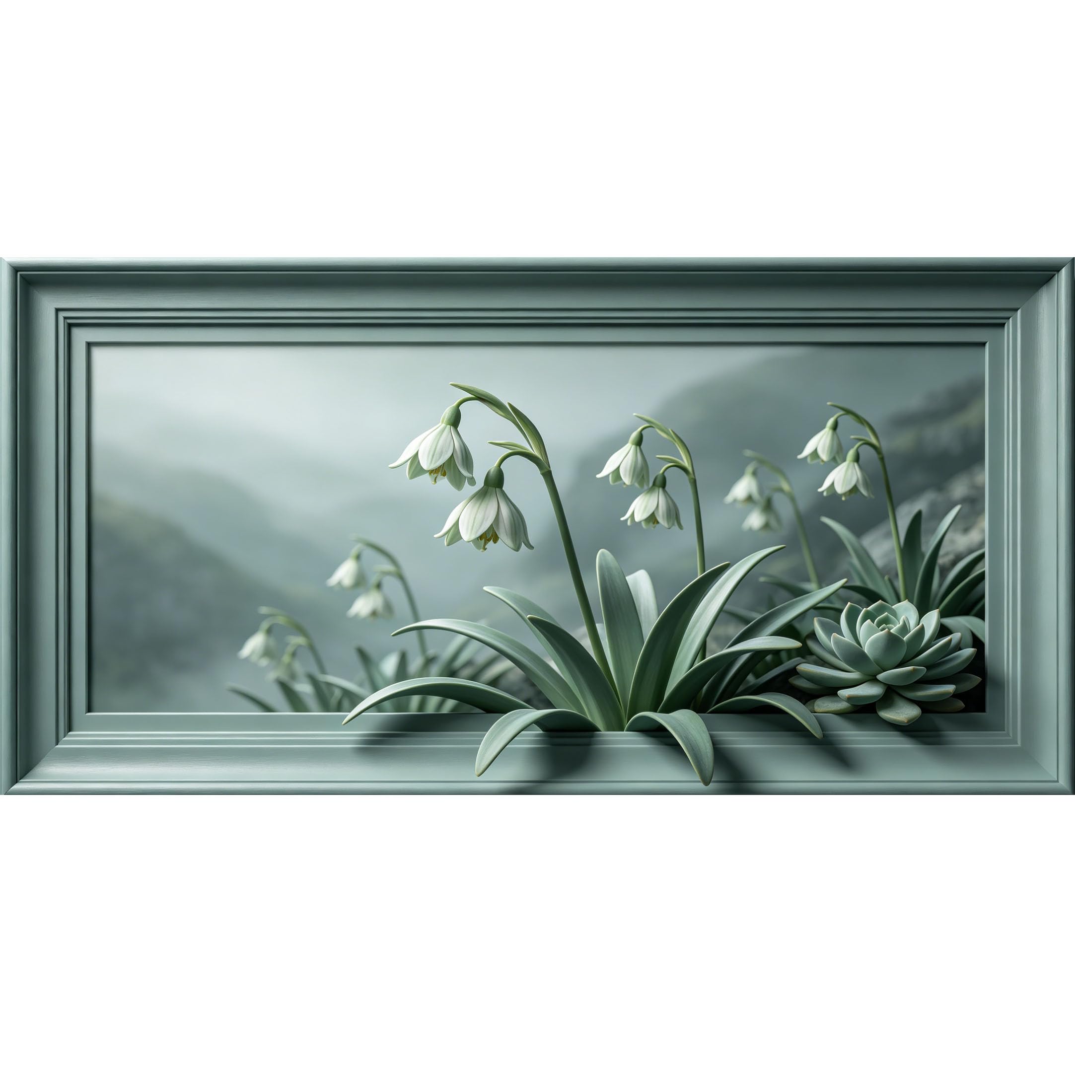 Agglomerix 3D Framed Wall Art Snowdrop Flower Succulent Botanical Minimalist Trompe l'oeil Large Size SelfAdhesive Removable Wall Decor Prints Artwork for Living Room Bedroom Office