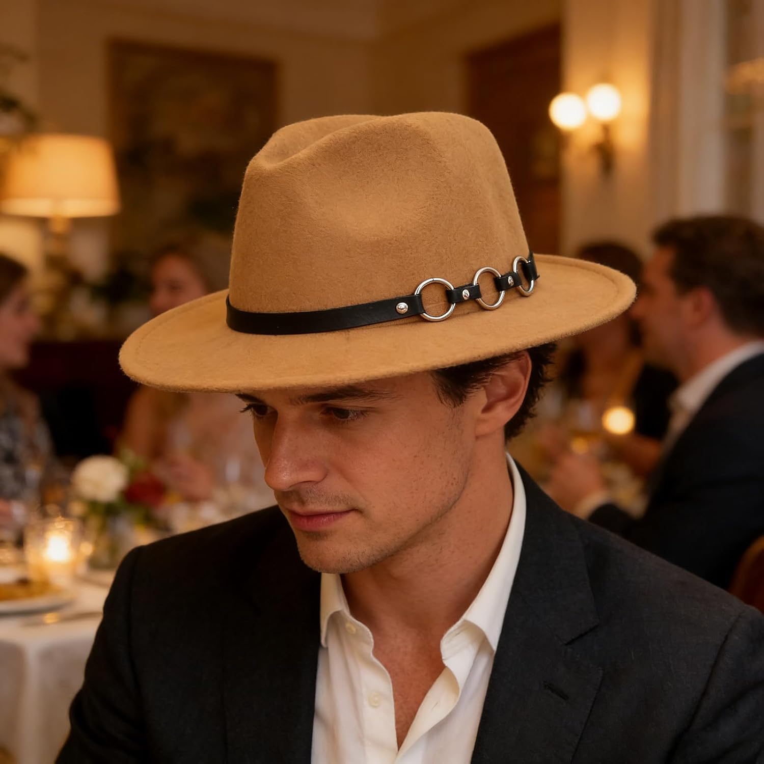 Unisex Wide Brim Panama Hat - Felt Fedora with Metal Ring Buckle Belt for Men and Women Daily Wear Travel Outdoor Activities