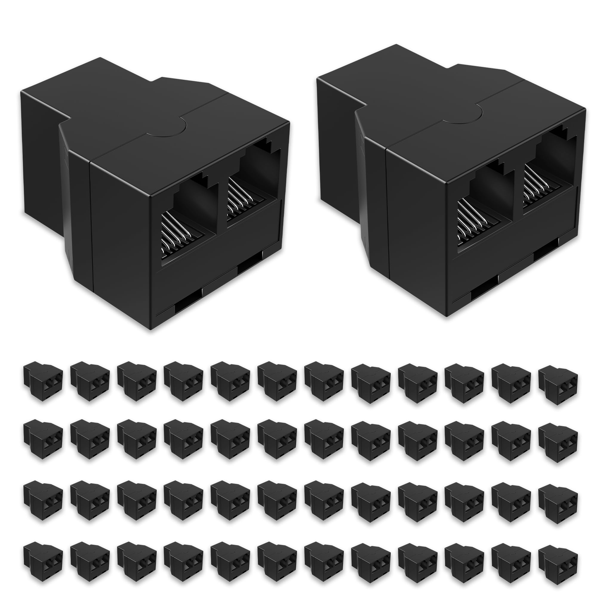 Uvital RJ12 6P6C 3 Female Telephone Line Splitters, Phone Jack Splitter, Telephone Landline Cable Connector and Separator(Black, 50 Pack)