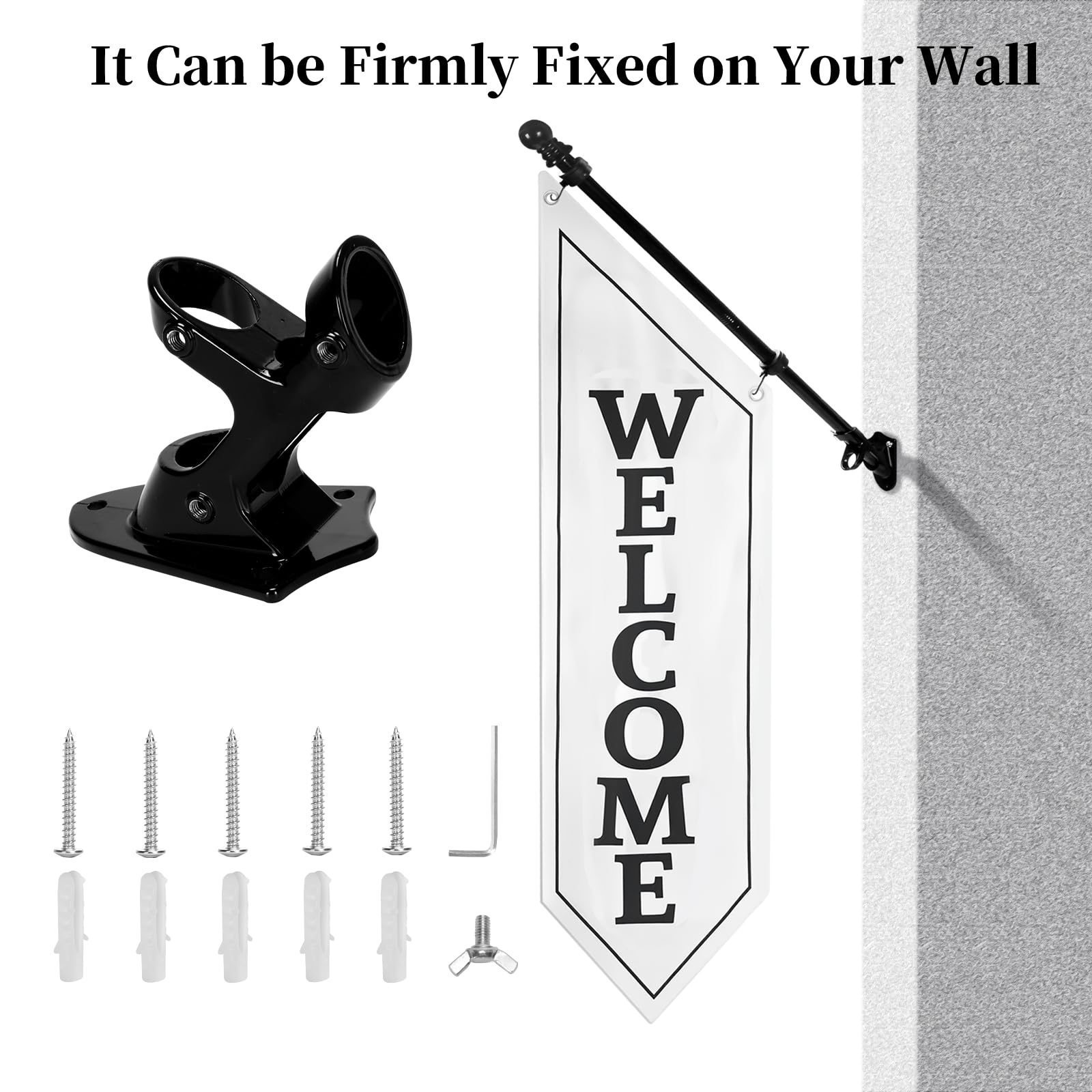 Strapazierfähiges, doppelseitiges Willkommensflaggen-Set, 106,7 x 35,6 cm, Outdoor-Leinwand-Banner mit Stange und Metallhalterung, Business-Schild für Einzelhandel, Geschäft oder Restaurant