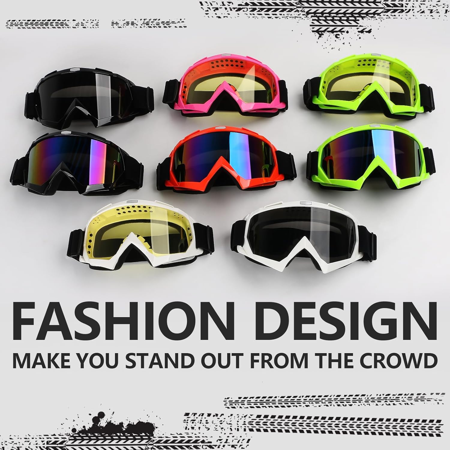 Motorcycle Goggles ATV Dirt Bike Anti Scratch Motocross UV400 Protect Bendable Eyewear Off Road Dust proof Anti Fog Riding Goggles with Adjustable Strap &Color Lens - Image 8