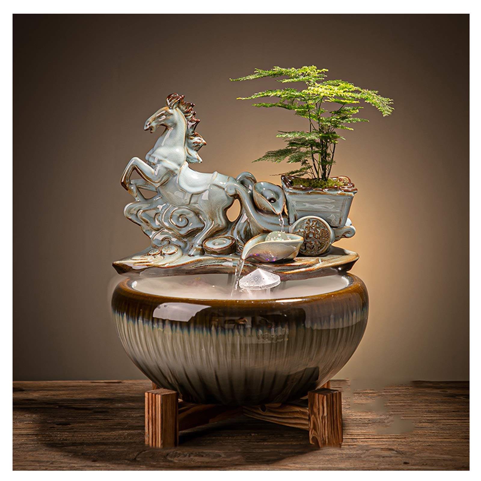 Xu Yuan Jia-ShopTabletop fountain waterfall Feng Shui Wheel Lucky Living Room Indoor Transfer Ball Wang Cai High Mountain Water View Fish Tank Rockery Flowing Water Fountain Object Indoor Water Fountain (Color : A)