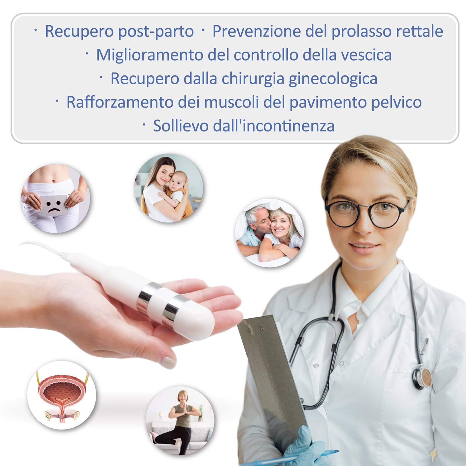 iStim PR-03 Sonda Vaginale (Grande) per Stimolazione Pavimento Pelvico – Sollievo Incontinenza, Rafforzamento Muscolare – Connettore 2 mm, Accessorio TENS/EMS