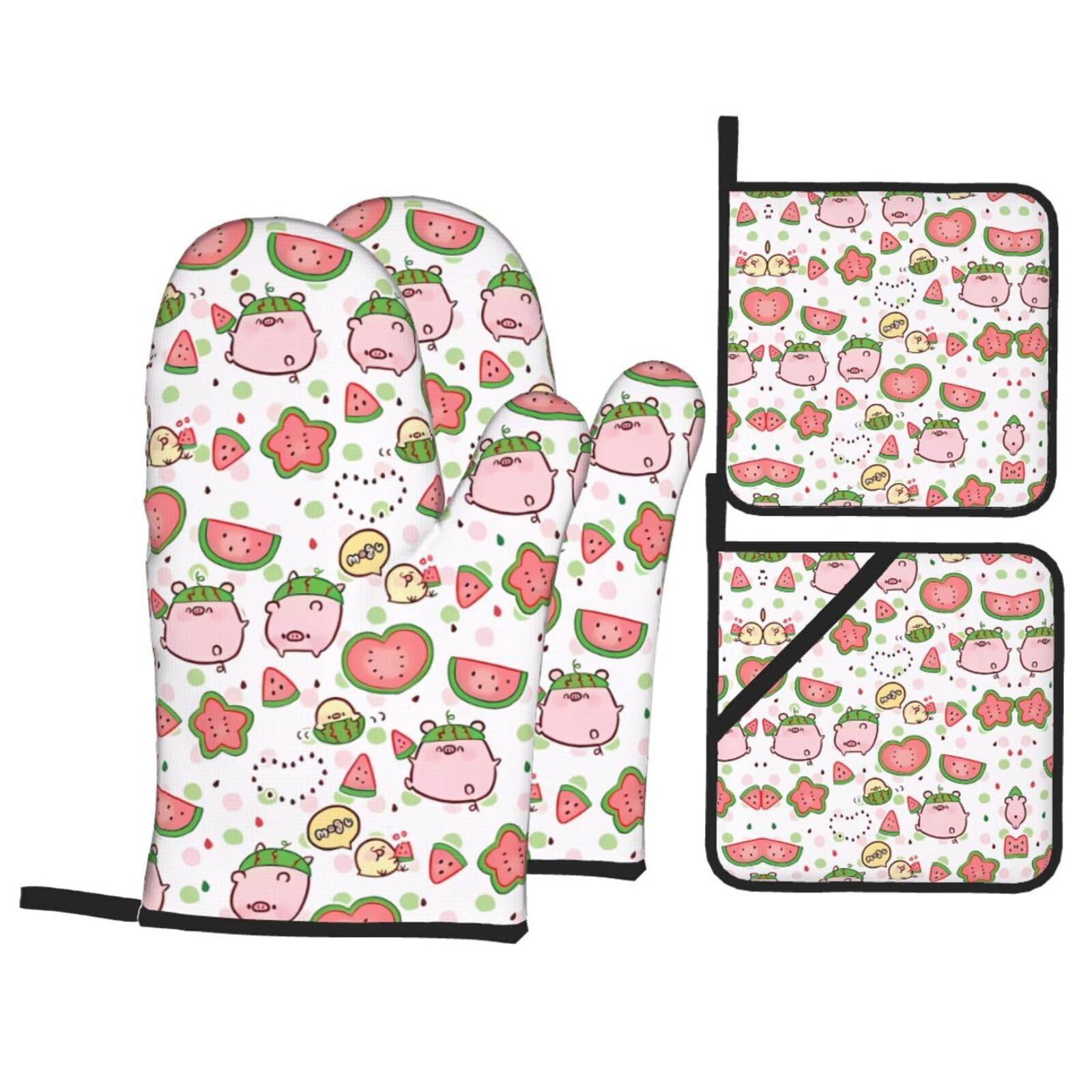 HJFCZH Cute Pigs Pattern Prints Kitchen Throw Set: Durable Oven Layers with Waterproof Polyester – 4 Piece Heat Protection System