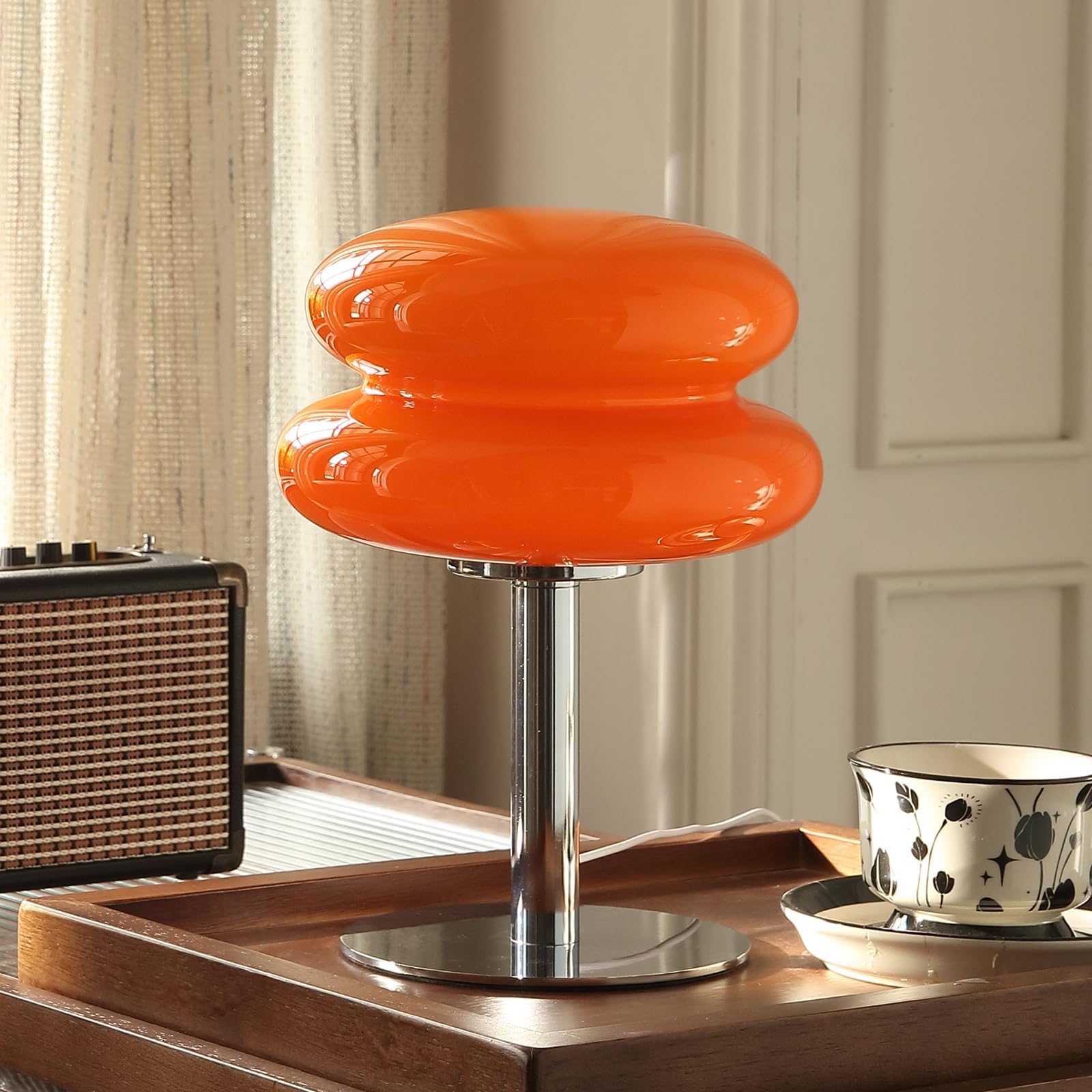 Mushroom Lamp for Bedroom,Mid Century Modern Lamp for Nightstand, Dimmable Retro Egg Tart Bedside Small Lamps,Unique Home Mushroom Decor Aesthetic Cute Table Lamps for Living Room (Orange)