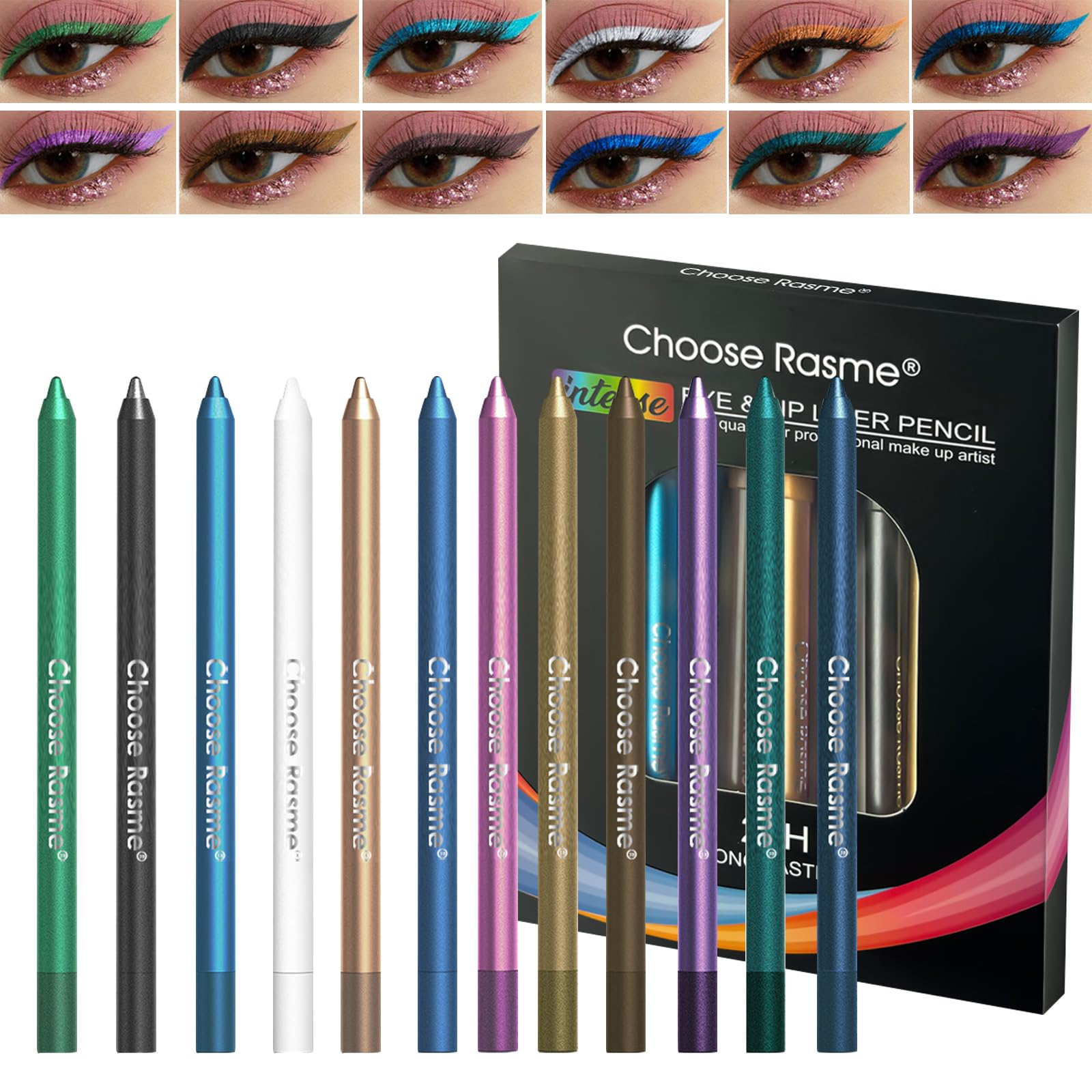 12Pcs Colorful Eyeliner Pen Set, Pearl & Matte Eyeliner Pencil Kit, Glitter Shimmer Eye L…