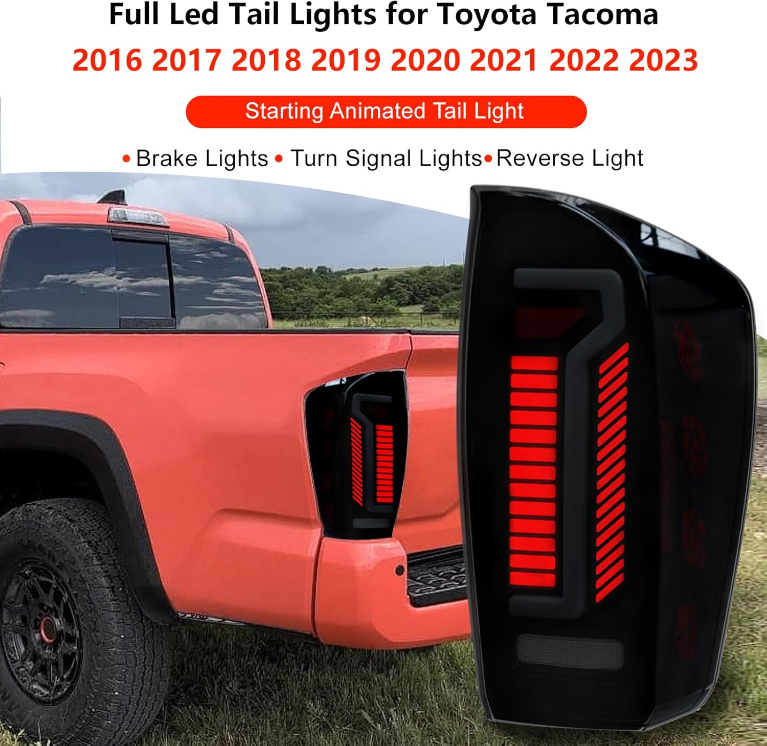 Daikokuya Sequential Full Led tail lights for 2016-2023 Tacoma Dynamic Turn Signal,Brake Light,Reverse Light Smoked-4 Starting Animated Rear Light Assembly